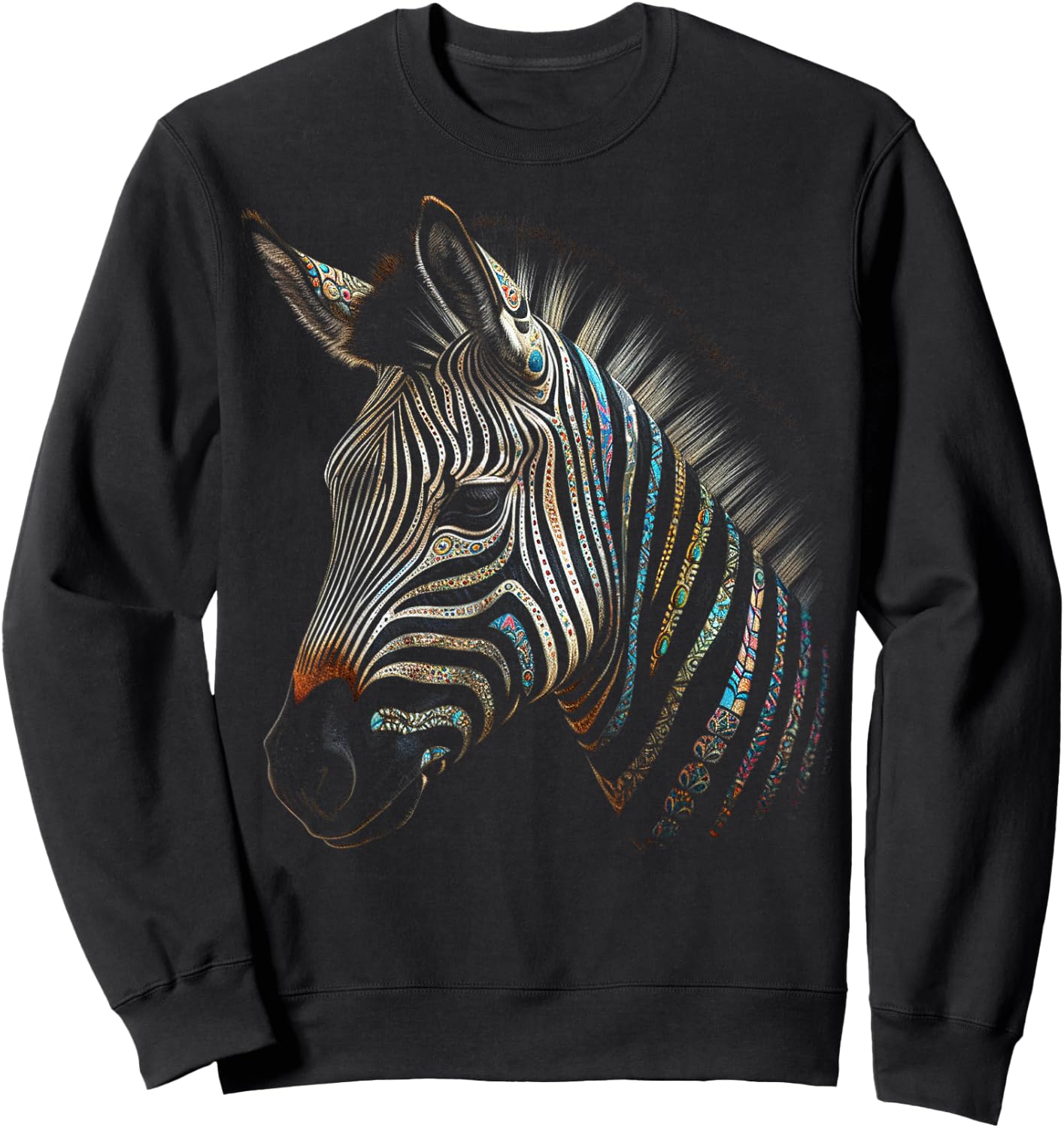 Zebra Lover Artwork | Animal Motif Zebra Sweatshirt - Sweatshirt | Black