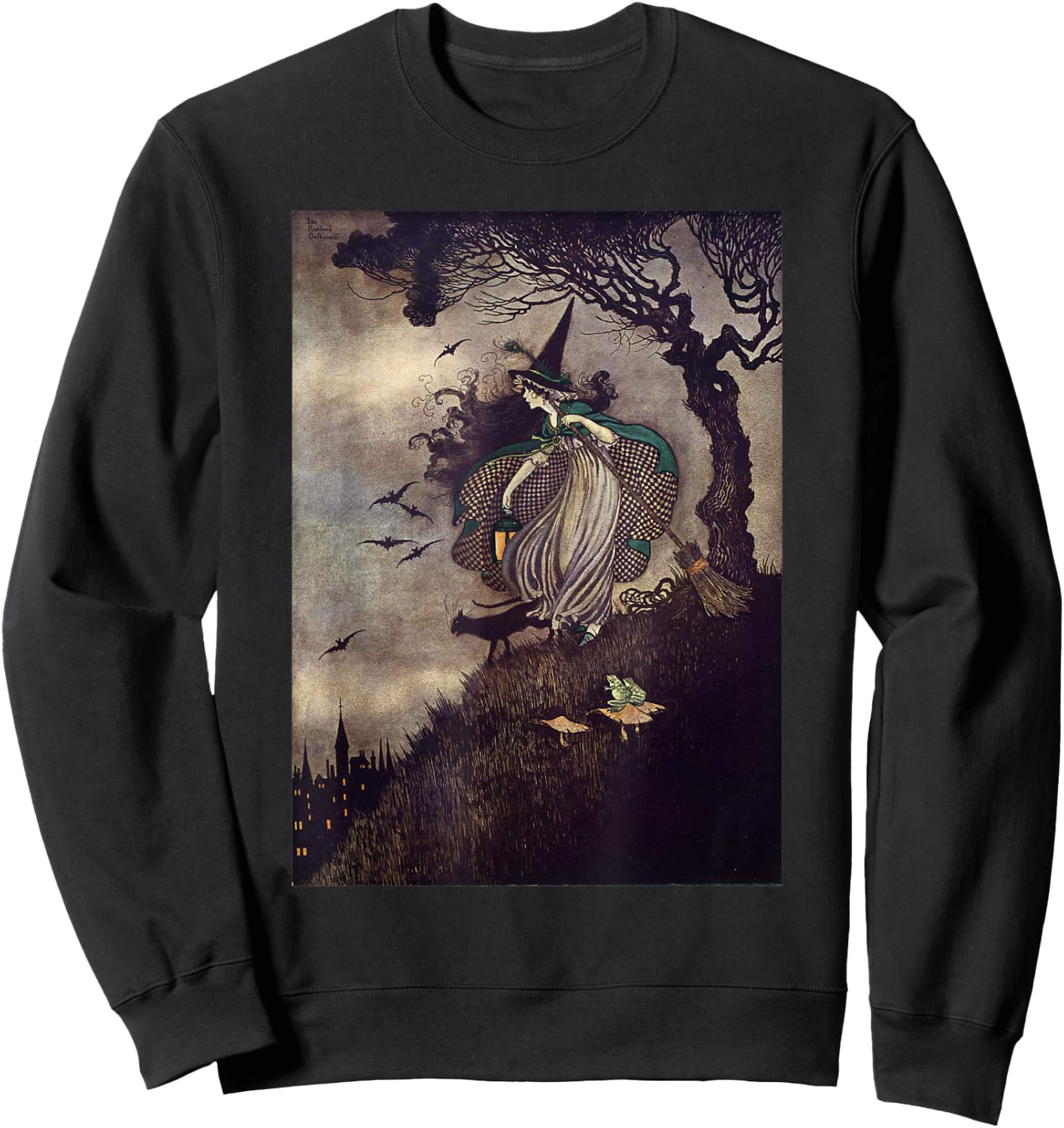 Little Young Witch By Ida Rentoul Outhwaite Black Cat Town Sweatshirt - Sweatshirt | Black