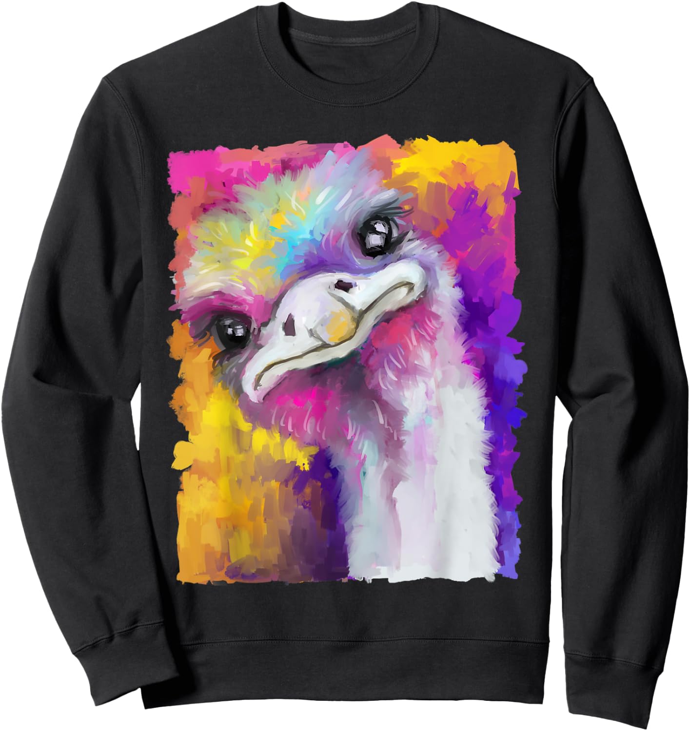 Ostrich Watercolor Funny Animal Lovers Outfit Men Women Kids Sweatshirt - Sweatshirt | Black