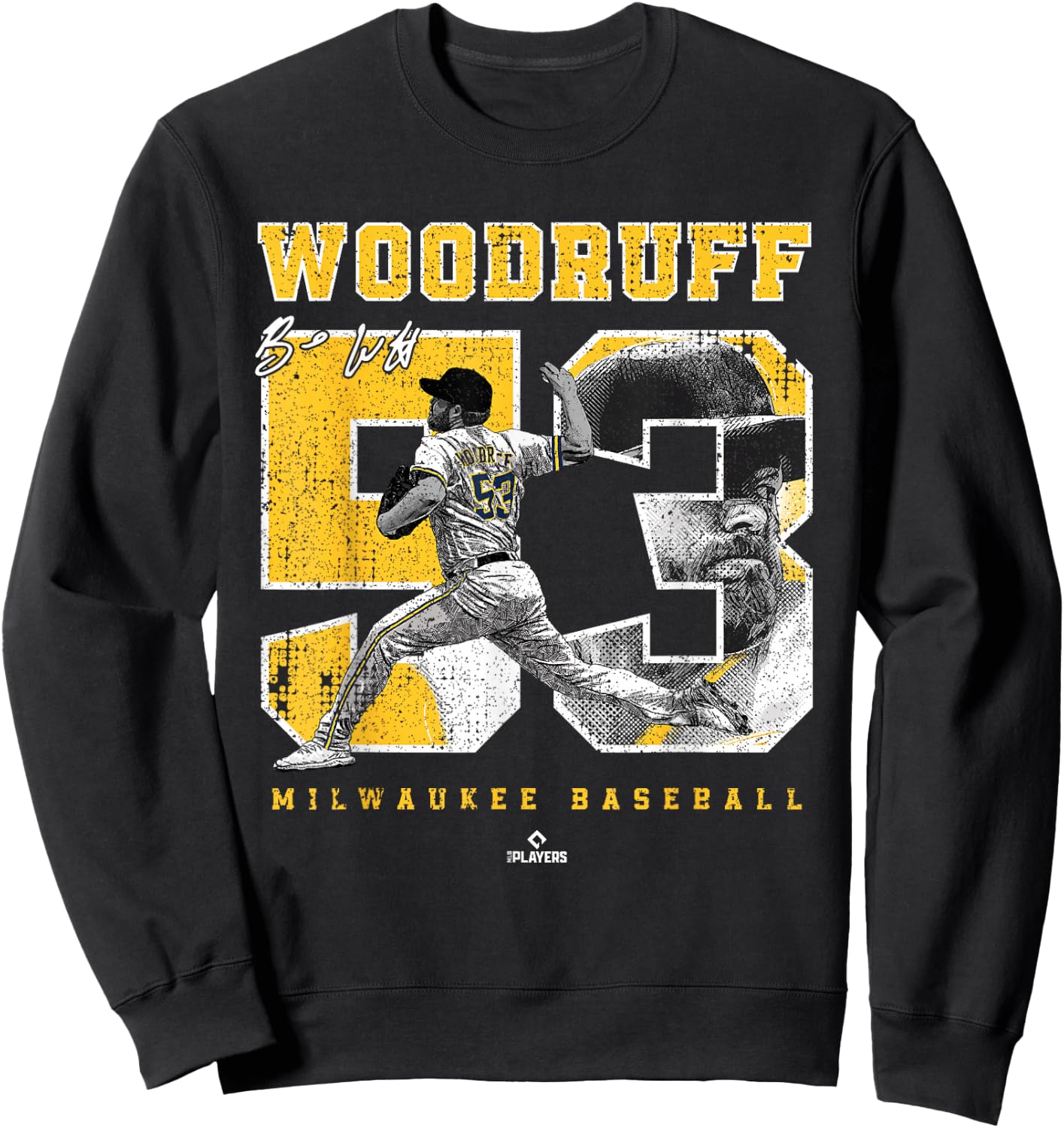 Number and Portrait Brandon Woodruff Milwaukee MLBPA Sweatshirt - Sweatshirt | Black