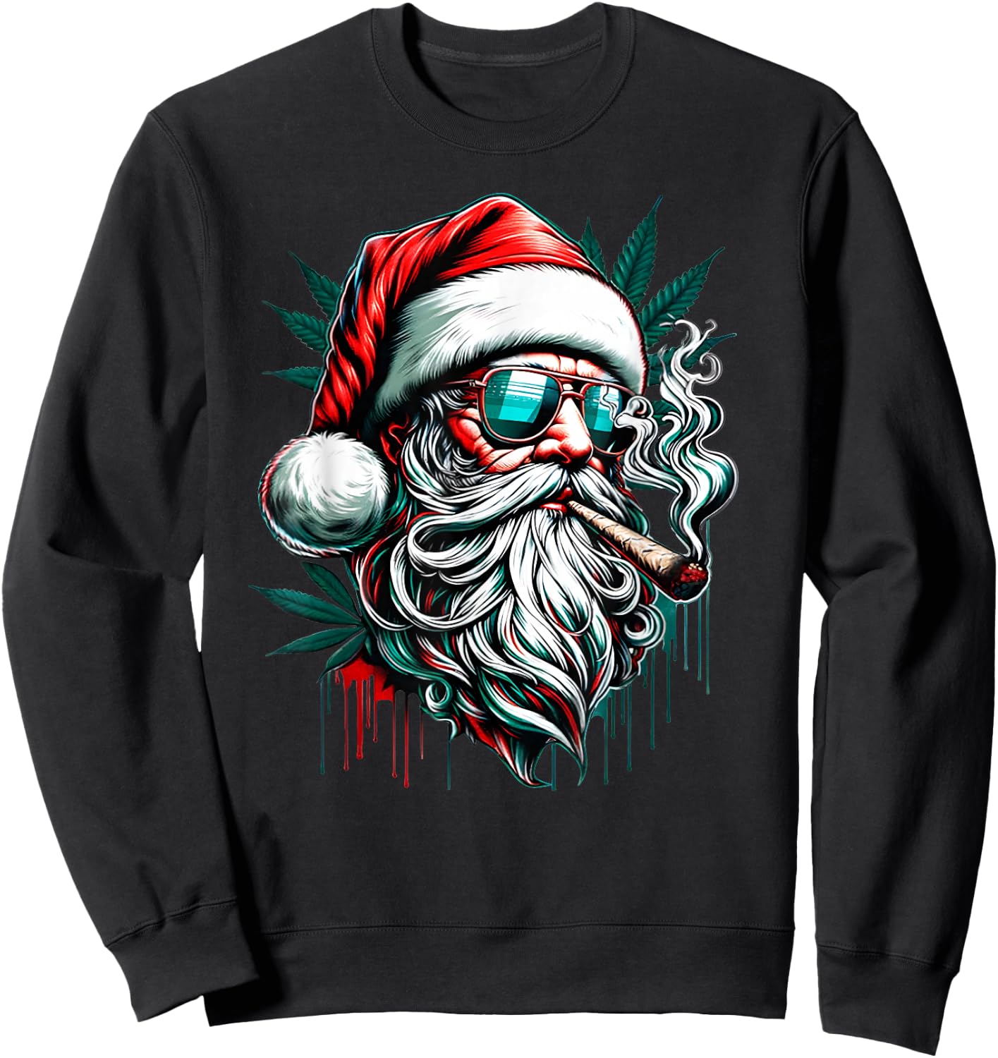 Cool Santa Claus Smoking Weed Marijuana 420 Christmas Sweatshirt - Sweatshirt | Black