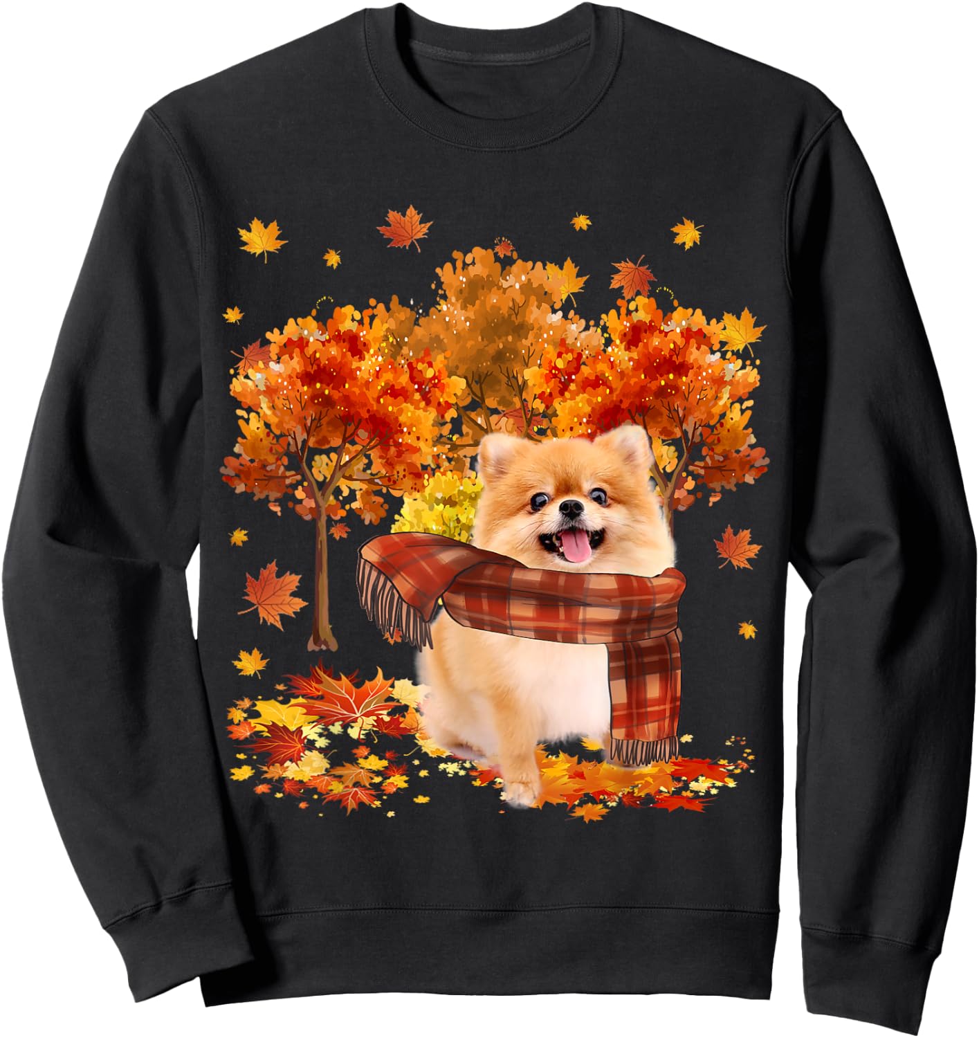 It's Fall Y'all Cute Pomeranian Autumn Tree Fall Leaves Sweatshirt - Sweatshirt | Black