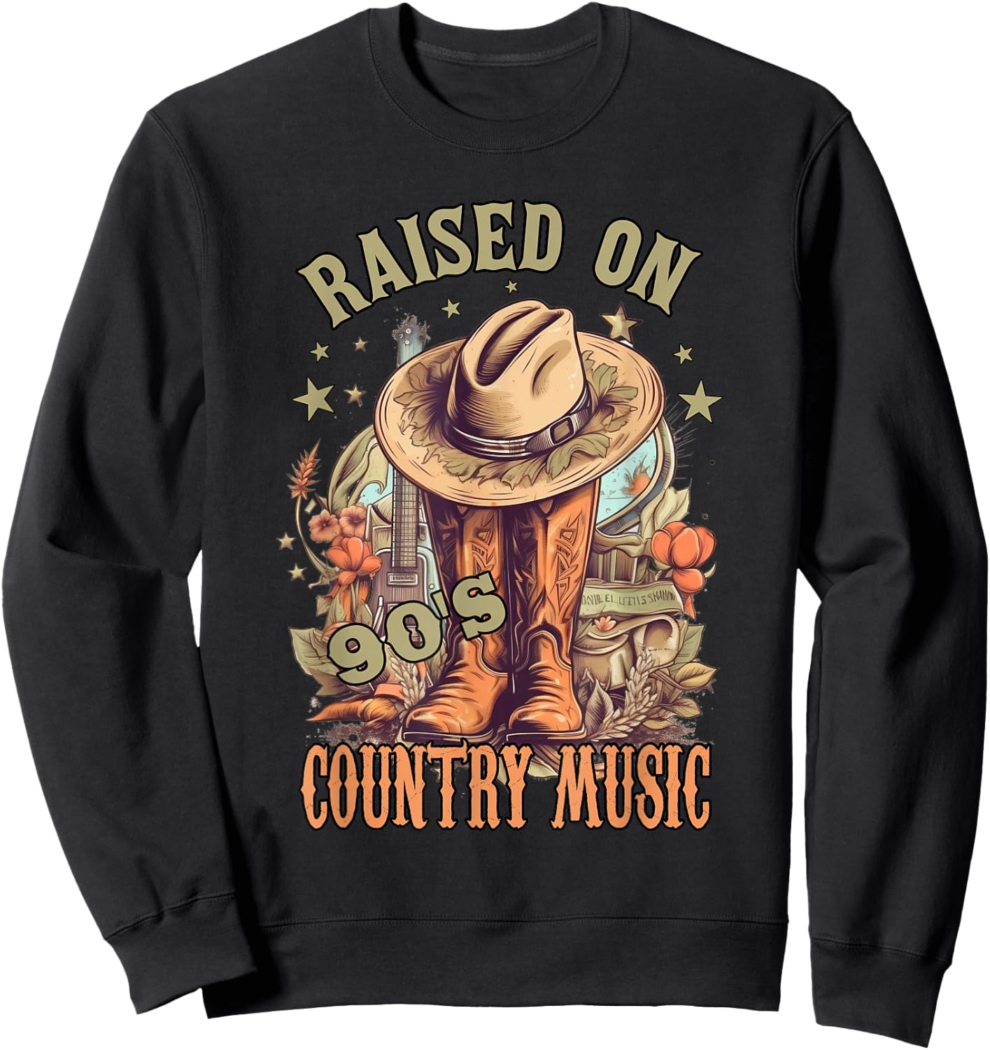 Vintage Western Music Raised on 90’s Country Music Sweatshirt - Sweatshirt | Black