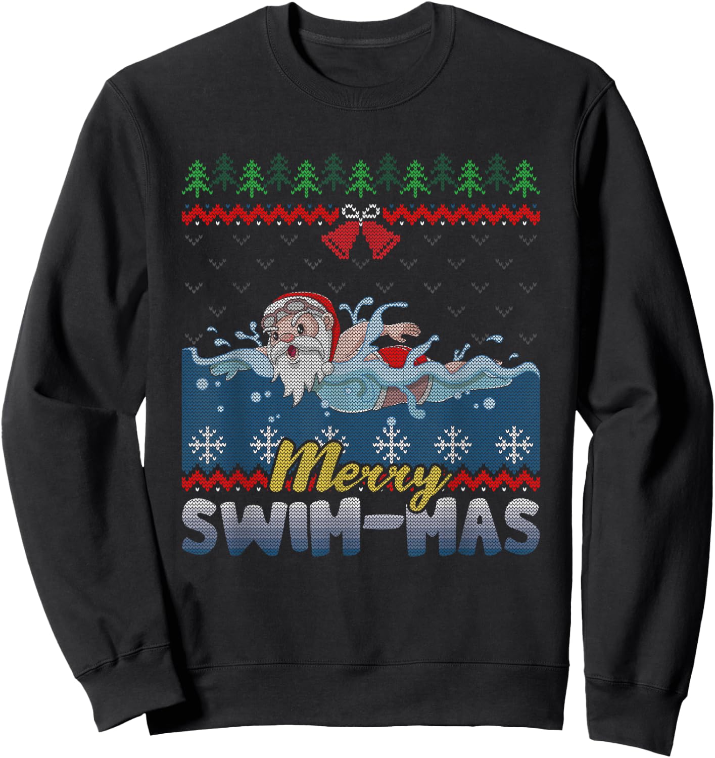 Merry Swim-Mas Santa Claus Swimming Ugly Christmas Sweater Sweatshirt - Sweatshirt | Black