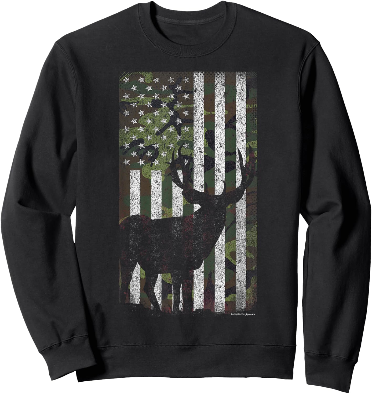 Deer Hunting Mule Deer Buck Camo US Flag - American Retro Sweatshirt - Sweatshirt | Black