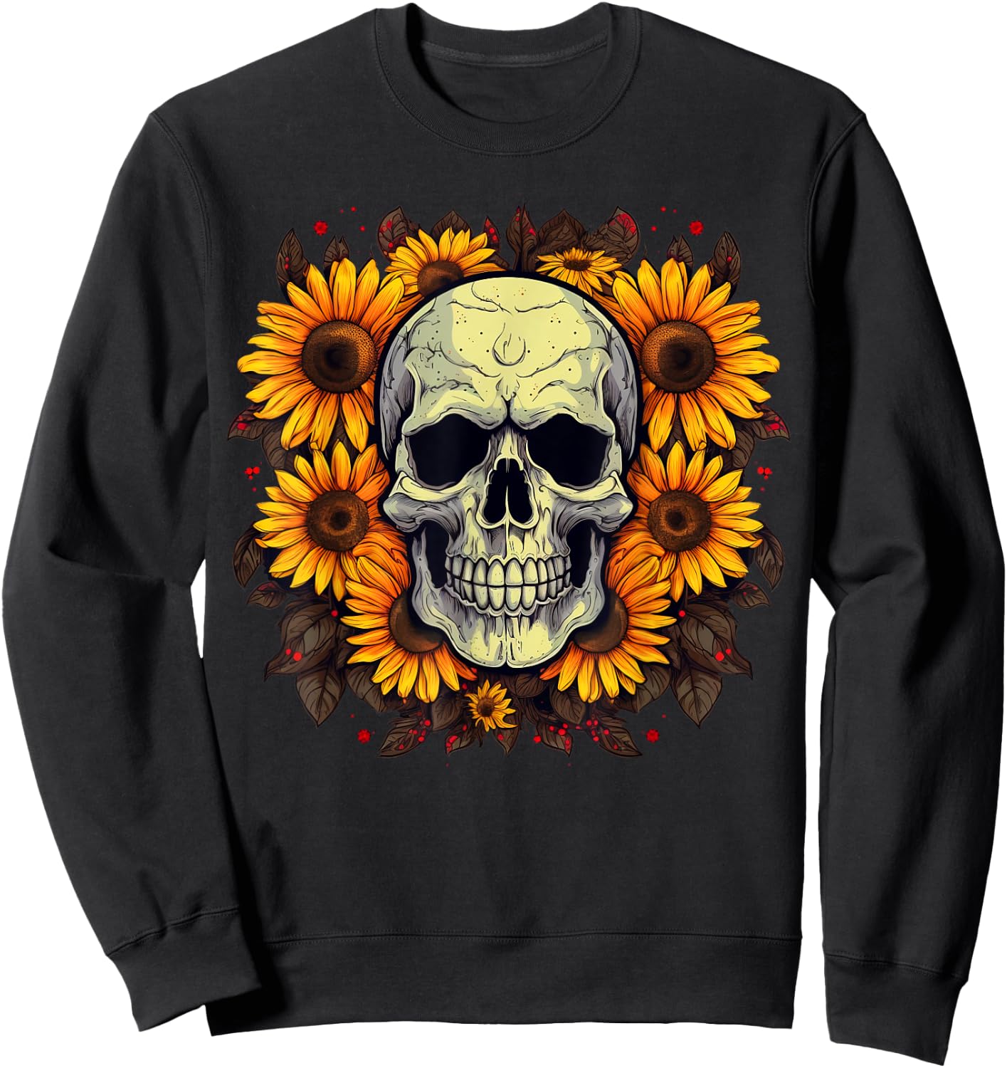 Floral Sugar Skull with Sunflowers Sweatshirt - Sweatshirt | Black
