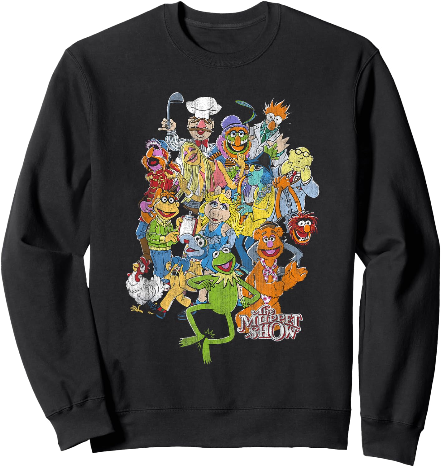 Disney The Muppets Main Characters Distressed Group Shot Sweatshirt - Sweatshirt | Black