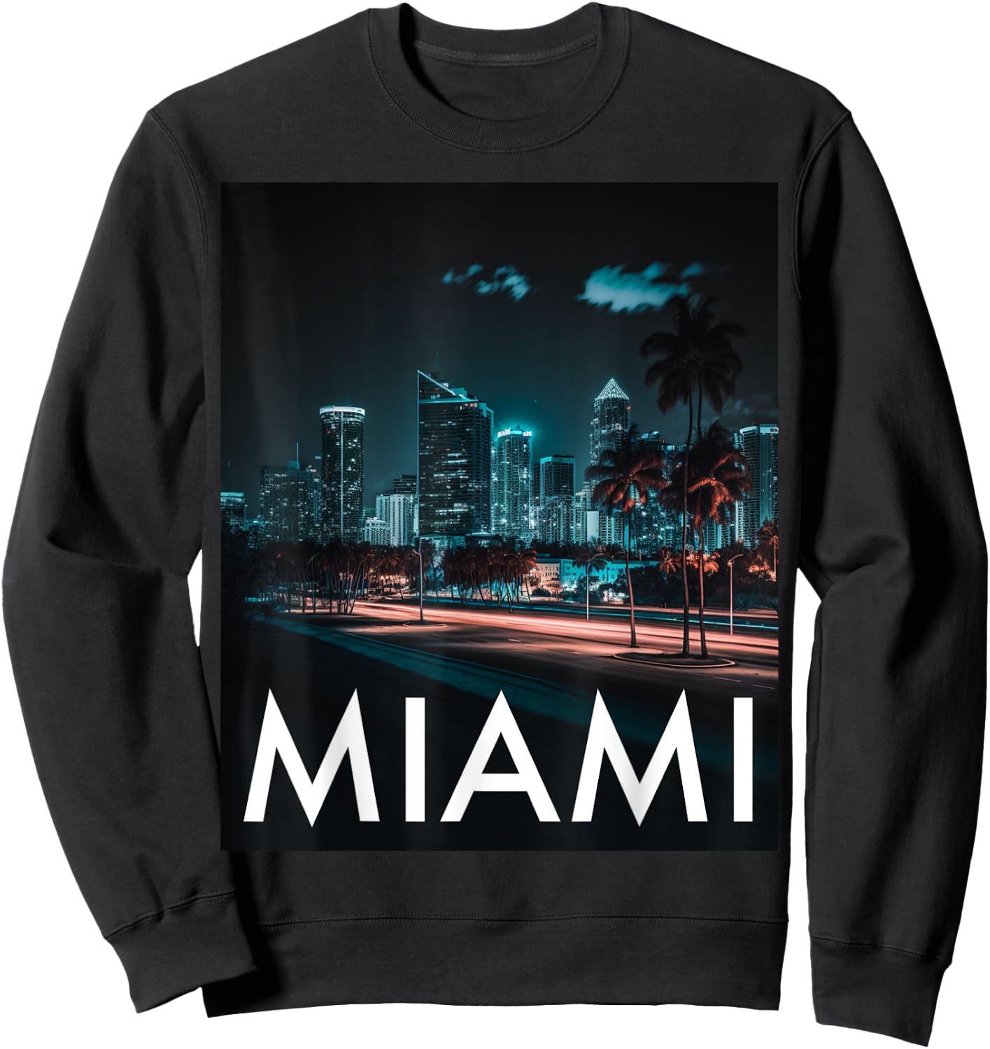Miami Skyline Nightlife Sweatshirt - Sweatshirt | Black