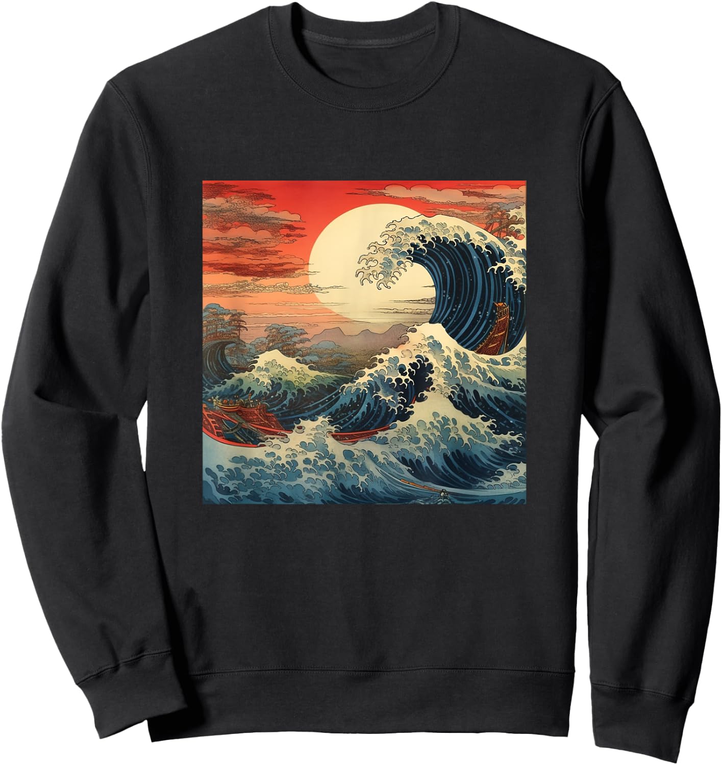 Vintage Japanese Art Cherry Blossoms Japan Woodblock Sweatshirt - Sweatshirt | Black