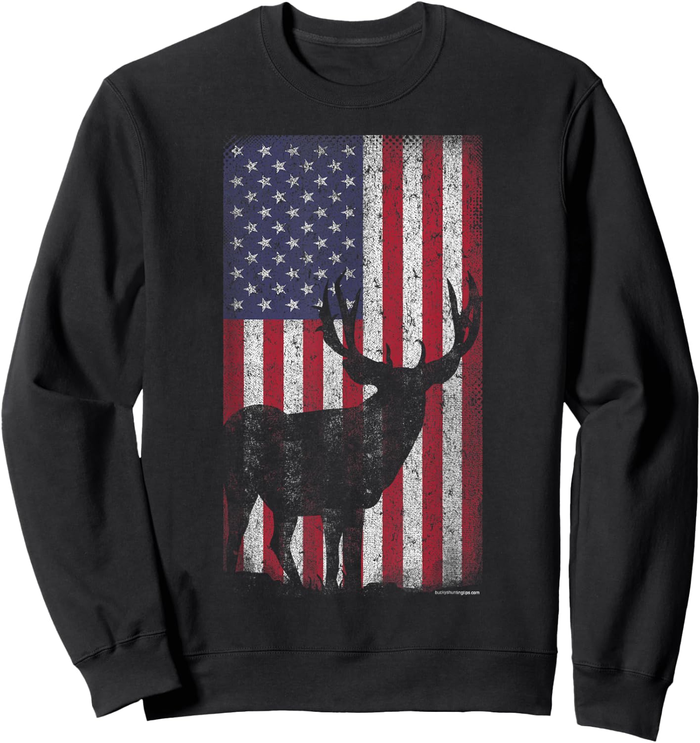Deer Hunting Mule Deer Buck US Flag - American Retro Sweatshirt - Sweatshirt | Black