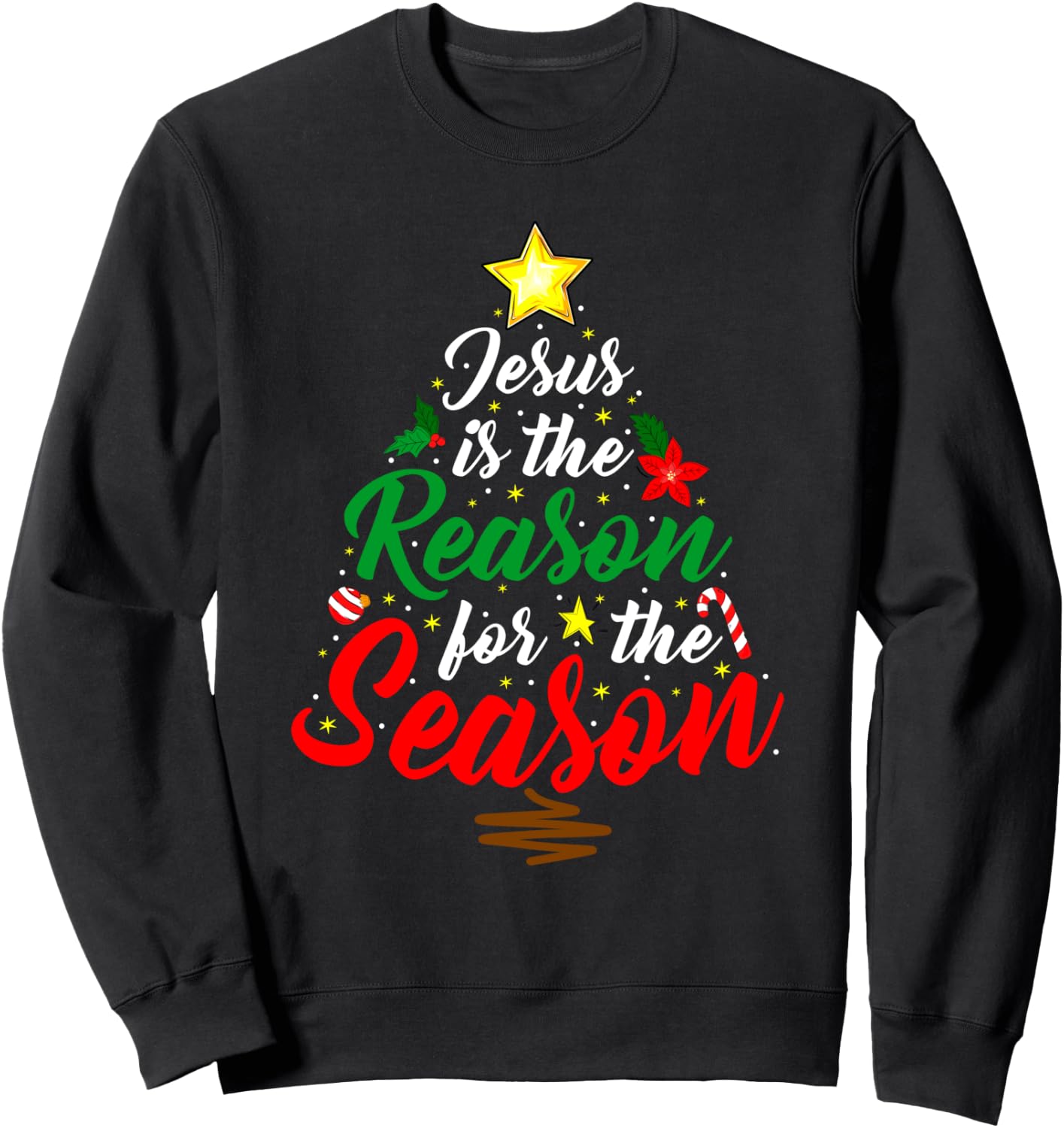 Christian Jesus The Reason Christmas Tree Xmas Religious Sweatshirt - Sweatshirt | Black