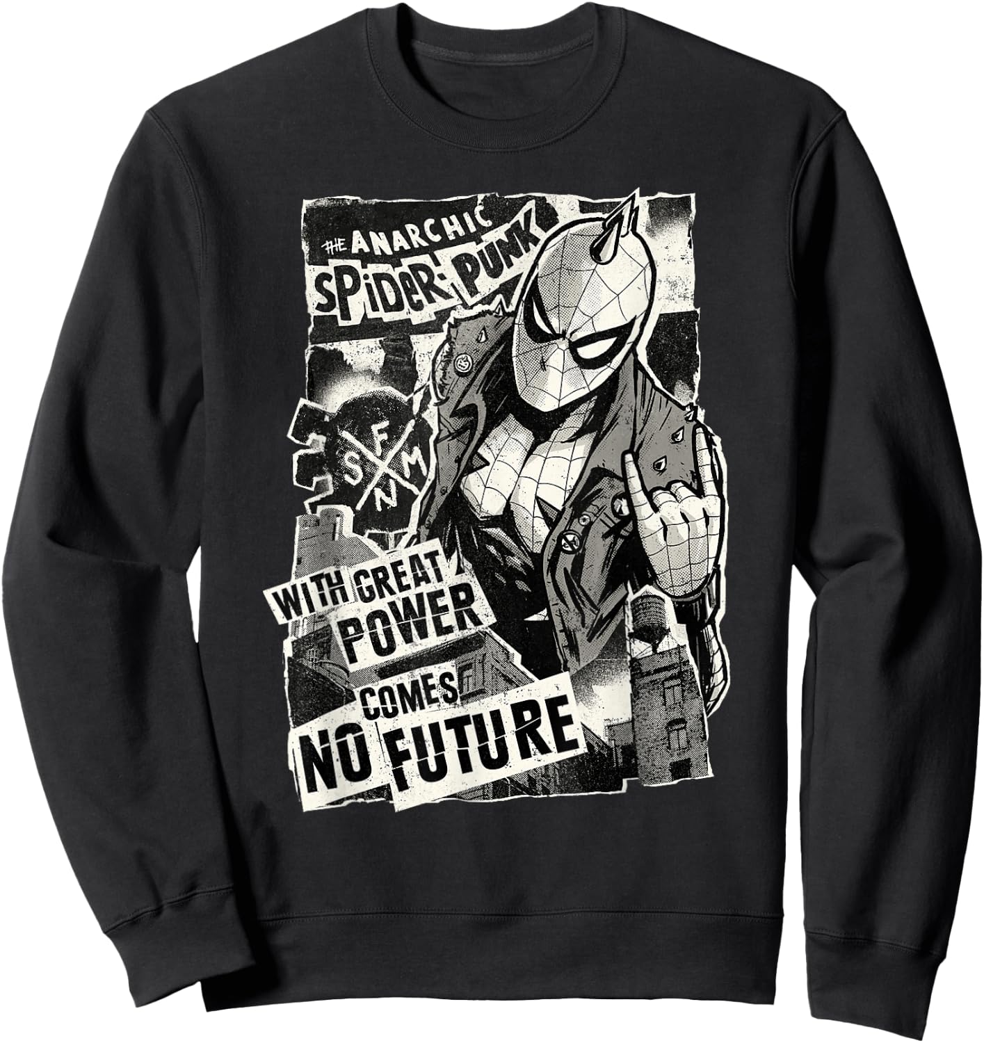Marvel Spider-Man Anarchic Spider-Punk with Great Power Small Sweatshirt - Sweatshirt | Black
