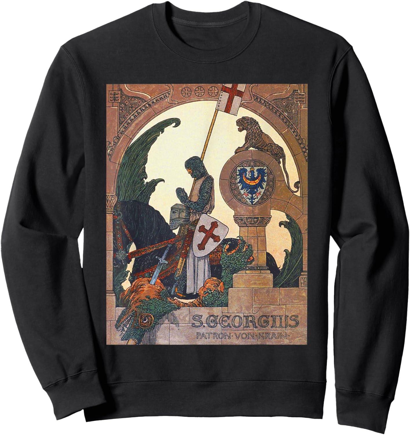 St George Praying After Slaying The Dragon - Heinrich Lefler Sweatshirt - Sweatshirt | Black
