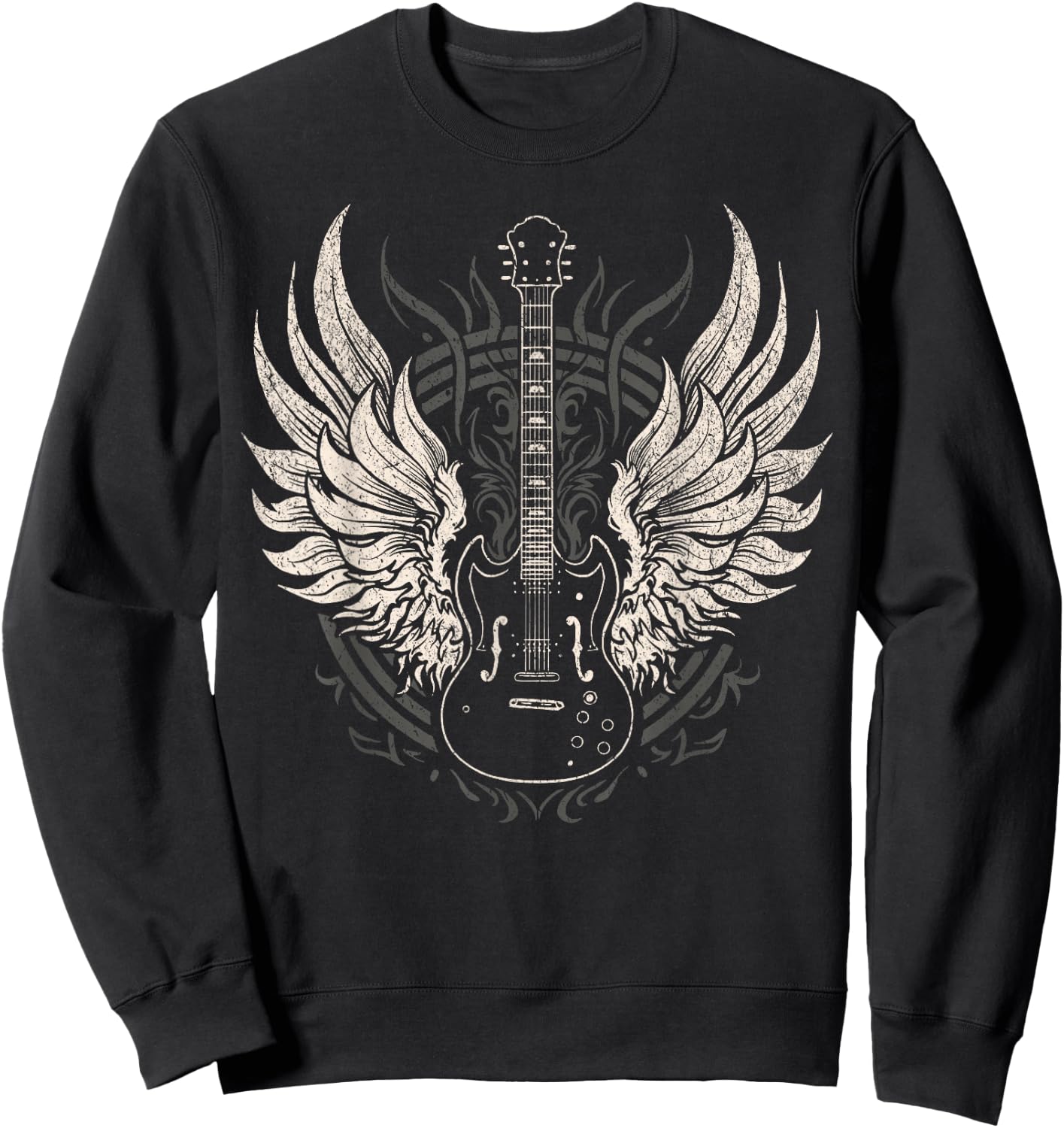 Rock & Roll Music Lover Guitar with Wings Retro Vintage Sweatshirt - Sweatshirt | Black