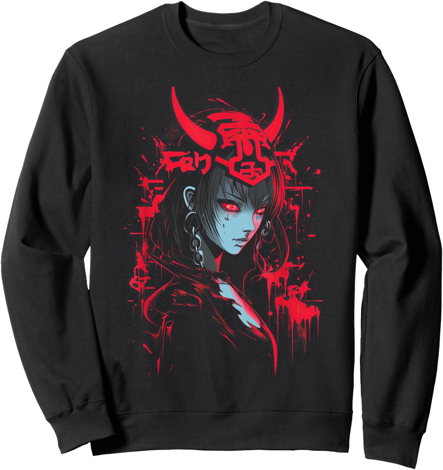Anime Goth Girl Japanese Aesthetic Grunge Horror Sweatshirt - Sweatshirt | Black