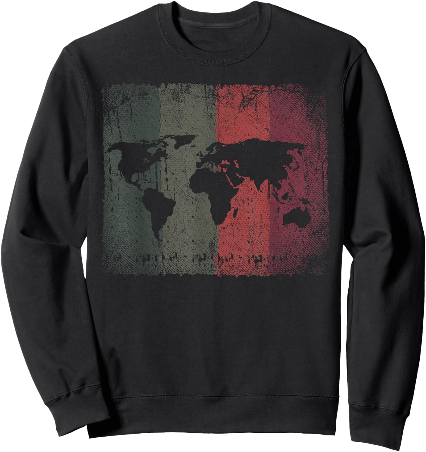 World Flags International Country Traveler Retro World Map - Black, Small - -Adults, Classic Fit, Short Sleeve Sweatshirt - Sweatshirt | Black