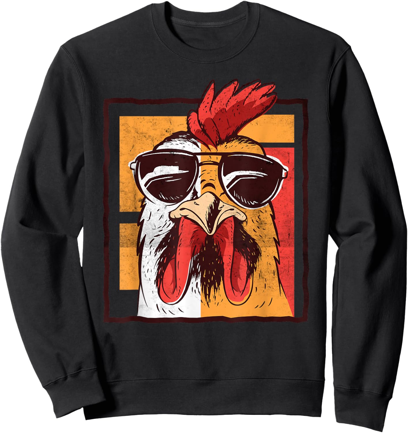 Retro Vintage Chicken Cool Rooster Wearing Sunglasses Sweatshirt - Sweatshirt | Black