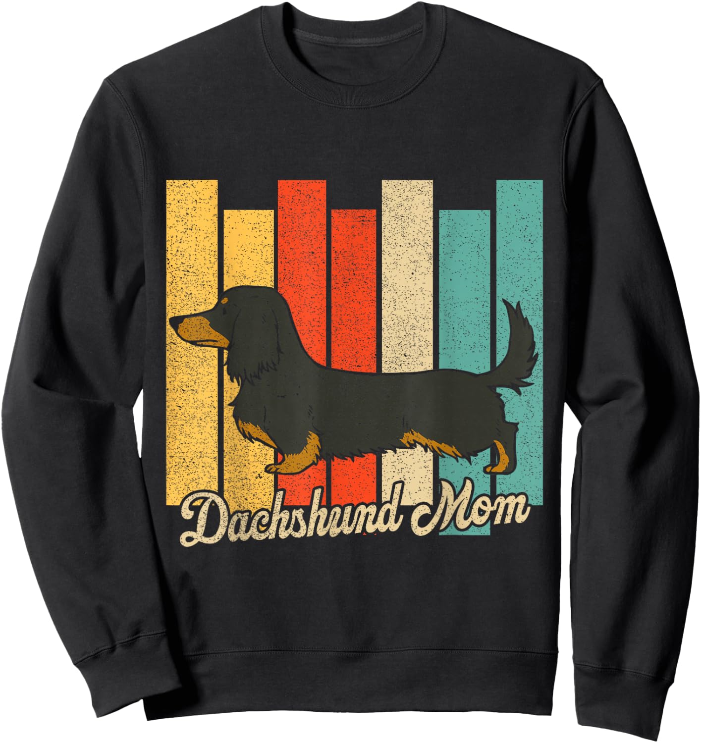 Black And Tan Long-Haired Dachshund Mom Retro Dog Mama Sweatshirt - Sweatshirt | Black