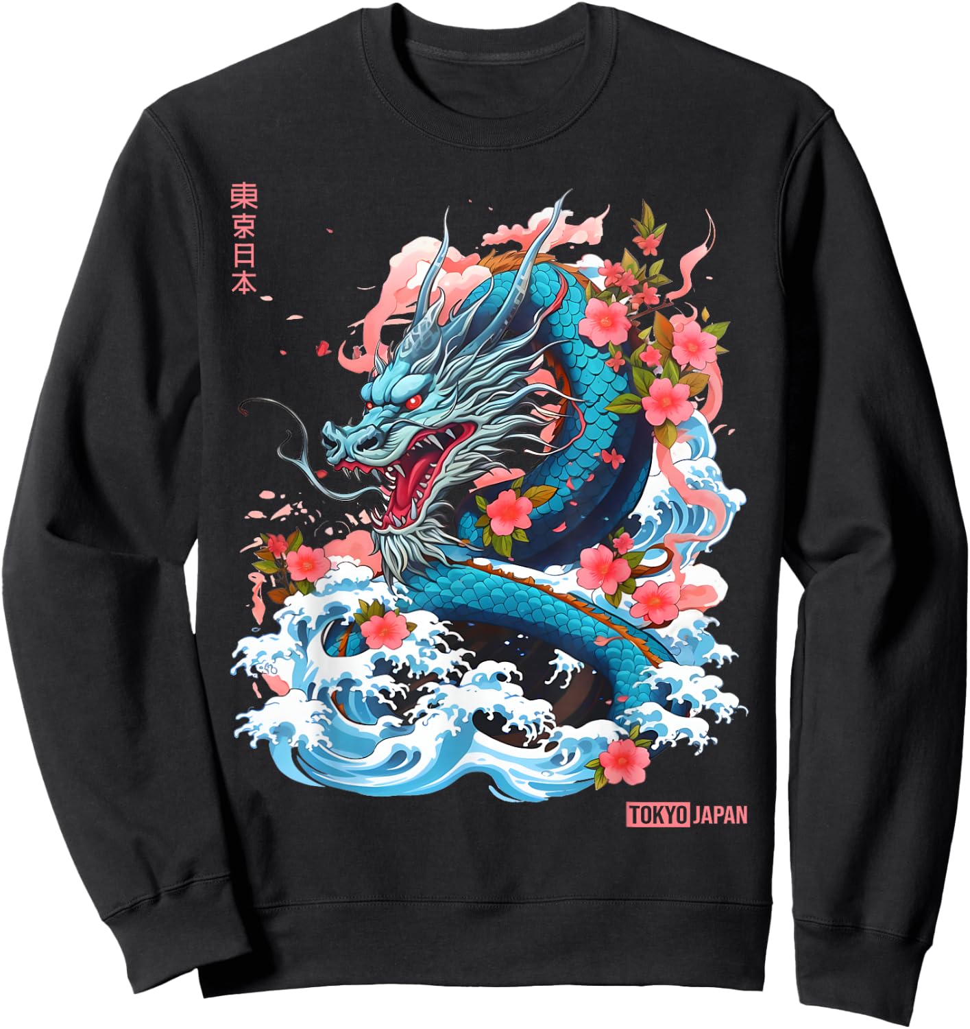 Japanese Dragon Tokyo Asian Manga Inspired Retro 80’s Style Sweatshirt - Sweatshirt | Black