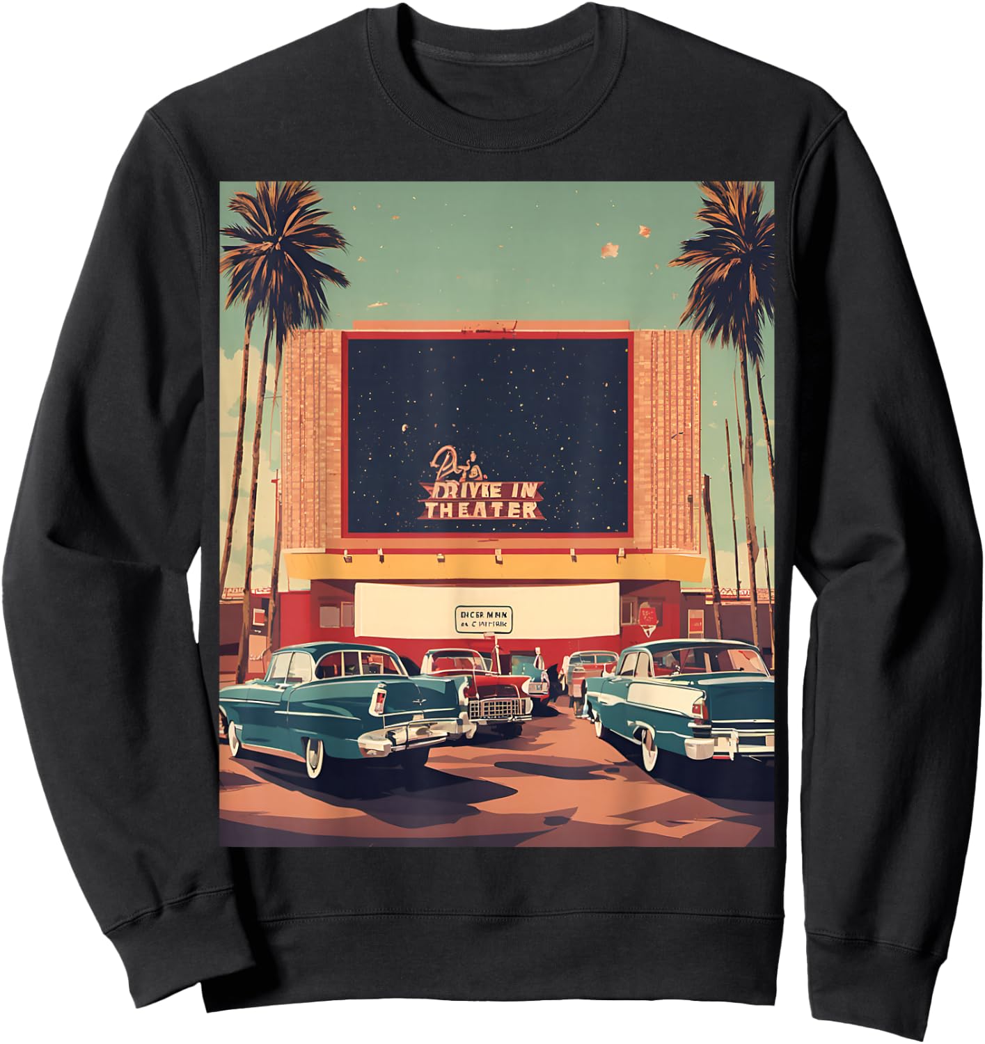 Retro Drive-in Theater Vintage Movies Graphic Sweatshirt - Sweatshirt | Black