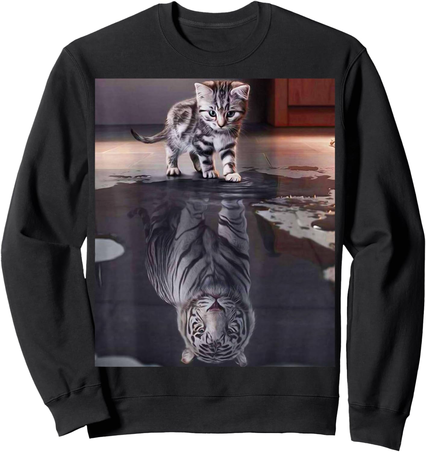 Kitten and Tiger Funny Gifts For Cat Lover, Cat Dad, Cat Mom Sweatshirt - Sweatshirt | Black