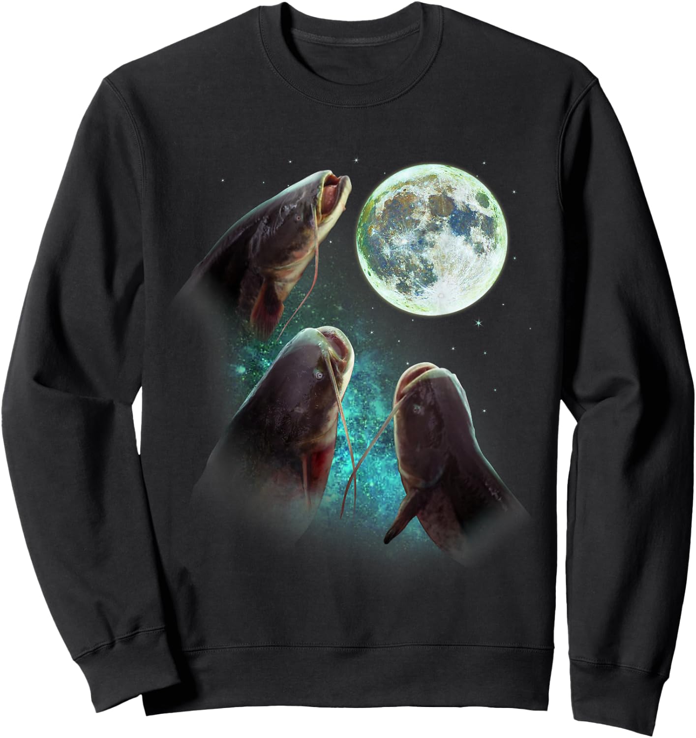 Fisherman Three Catfish Howl At Moon Wolfs Wolves Parody Sweatshirt - Sweatshirt | Black