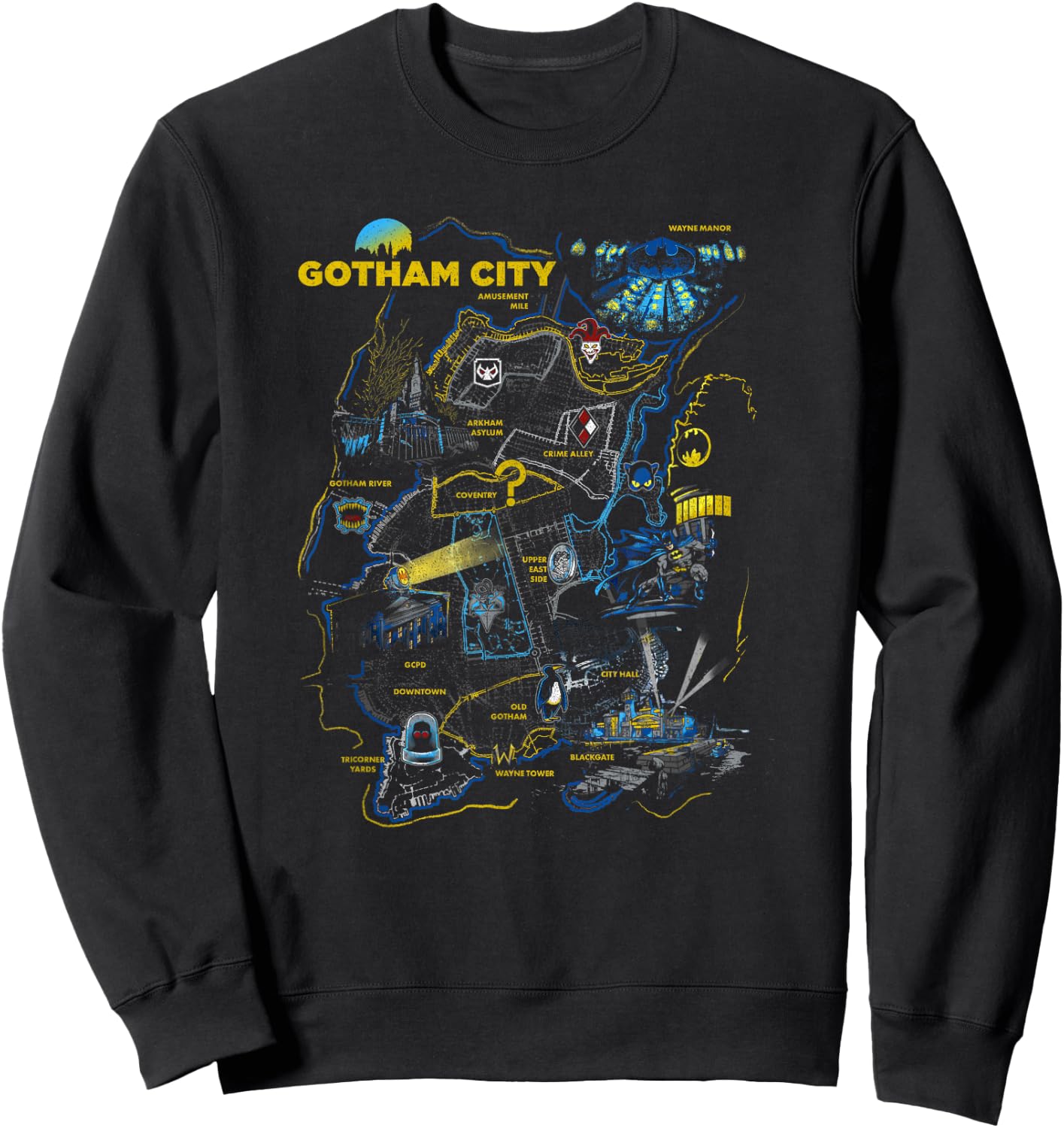 DC Comics Batman Gotham City Map Locations Territorial Logo Sweatshirt - Sweatshirt | Black
