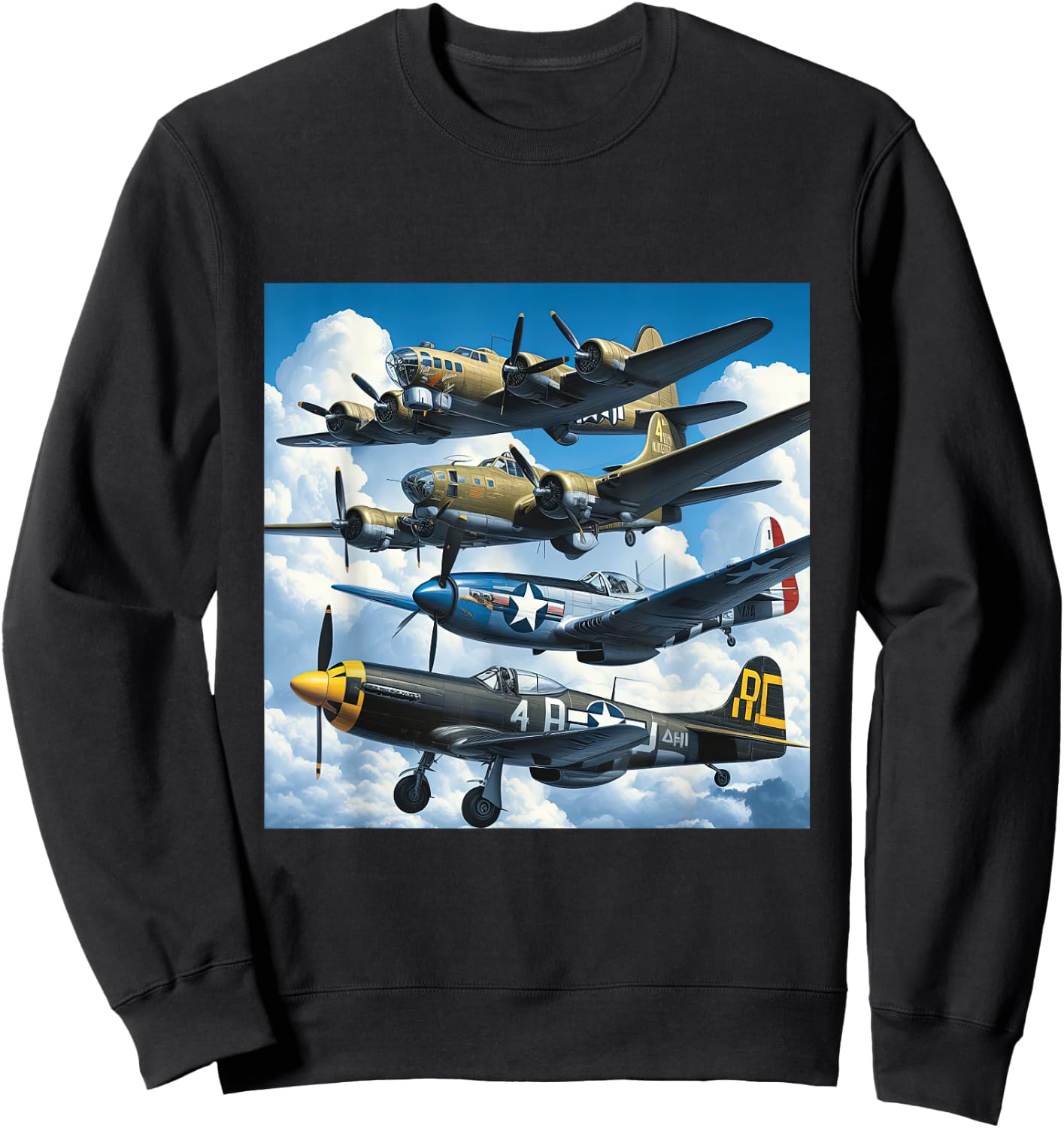 WW2 Warplanes B-17 P51 Mustang F4U Corsair P40 Warhawk Sweatshirt - Sweatshirt | Black