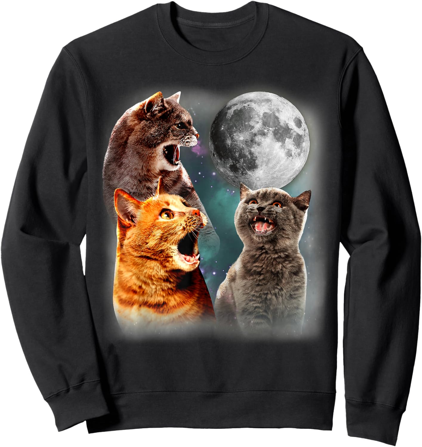 3 Moon Howling Cat Head For Cat Lover, Dad, Mom Sweatshirt - Sweatshirt | Black