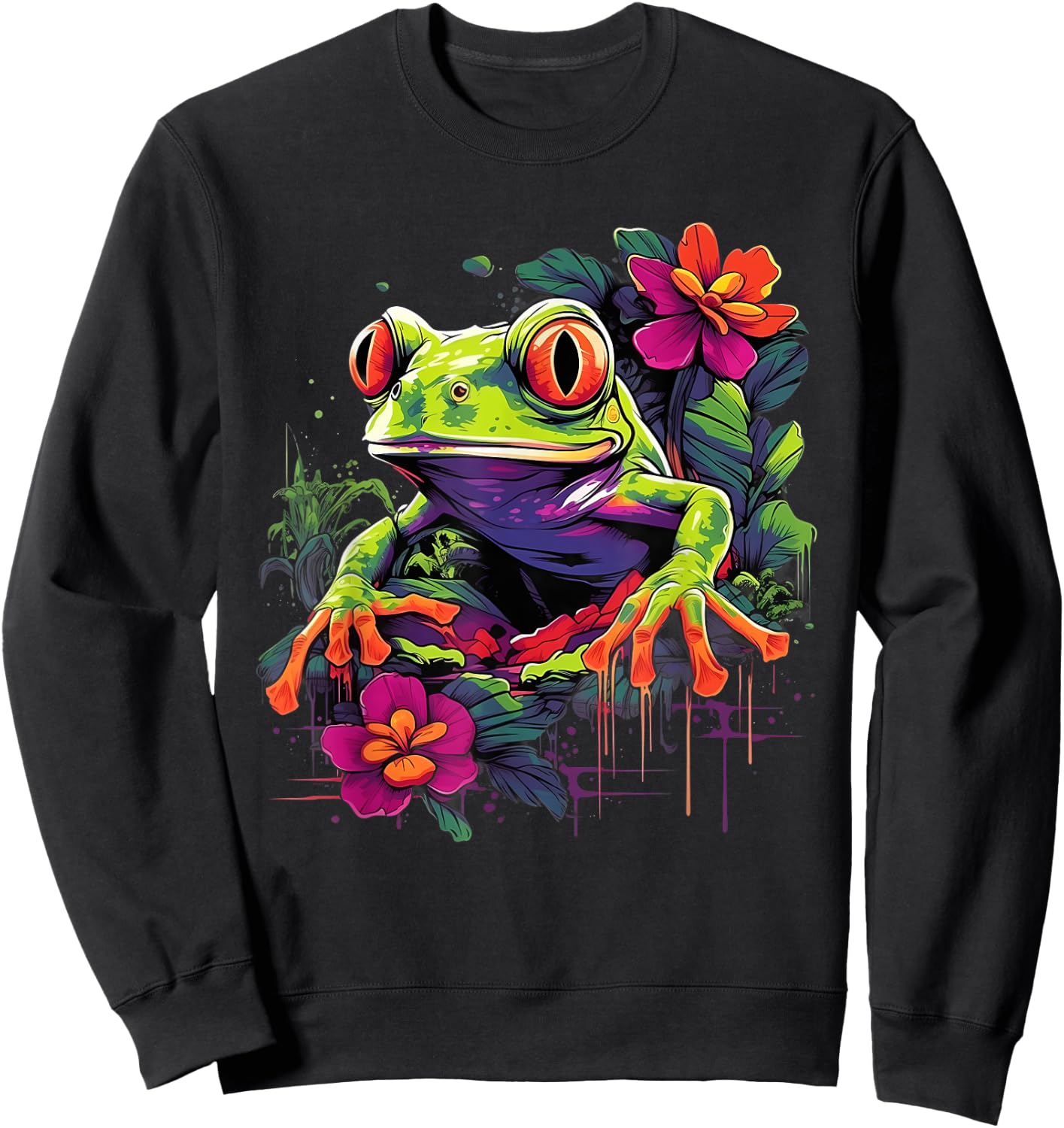 Retro Style Red-Eyed Tree Frog Sweatshirt - Sweatshirt | Black