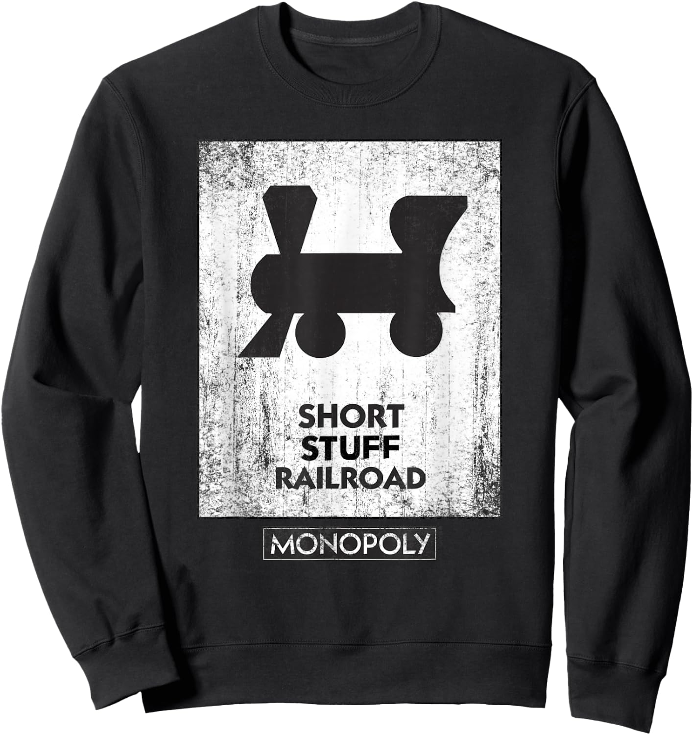 Monopoly Mr. Monopoly Short Stuff Railroad Distressed Logo Sweatshirt - Sweatshirt | Black