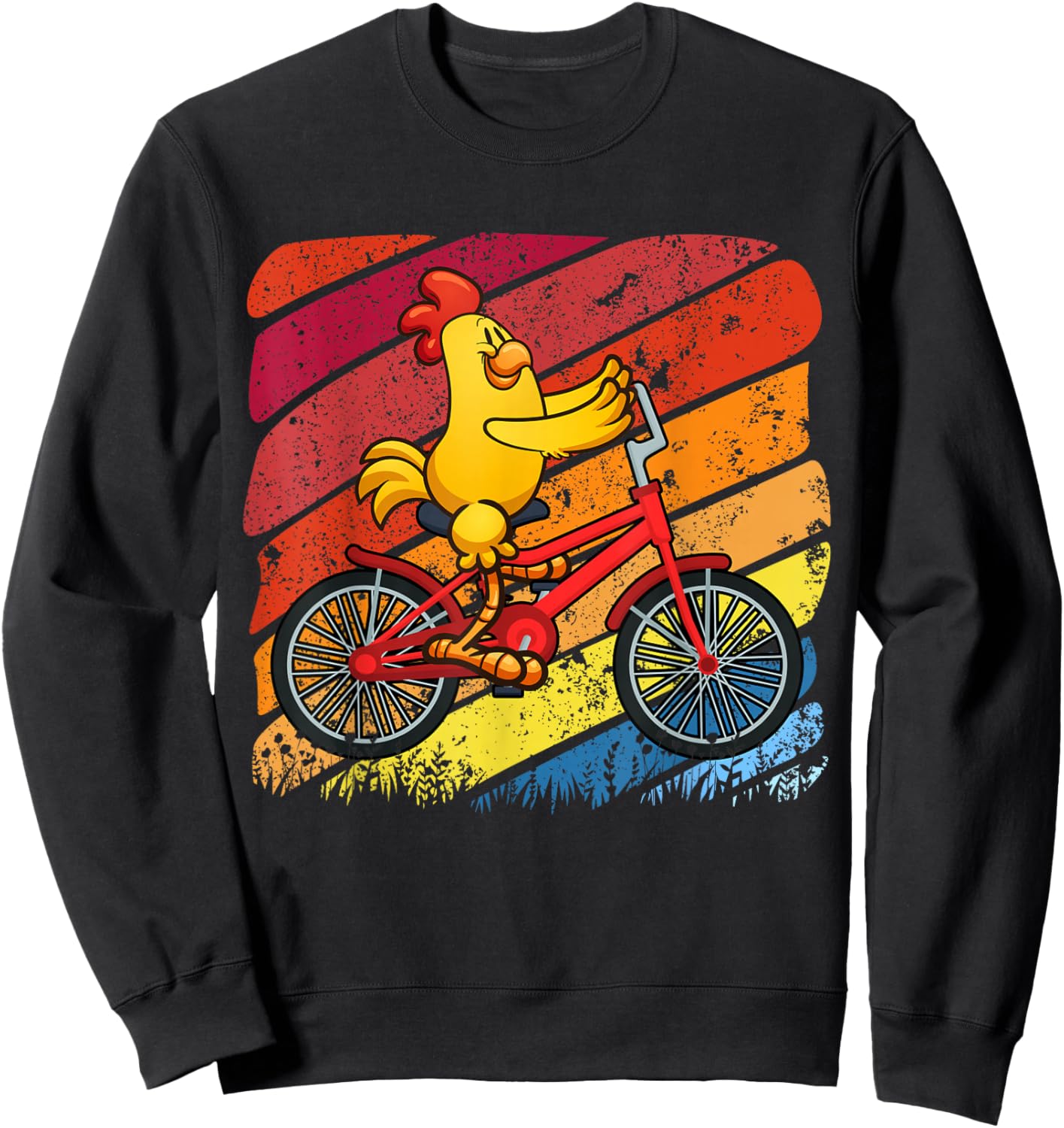 Vintage Retro Chicken Riding Bicycle Cyclist Farm Animal Sweatshirt - Sweatshirt | Black