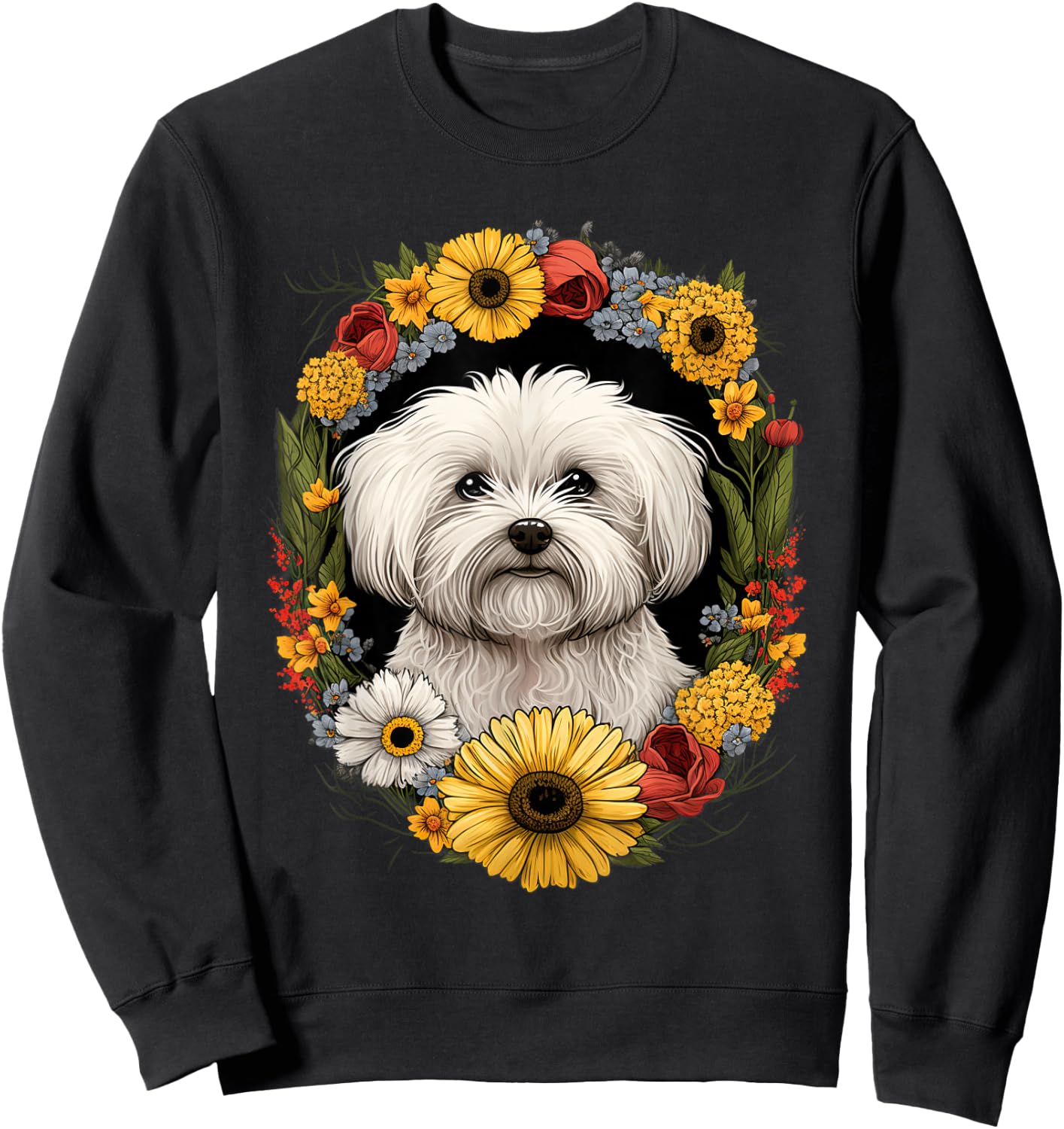 Sunflower Hippie Floral Coton De Tulear Dog Women Girls Kids Sweatshirt - Sweatshirt | Black
