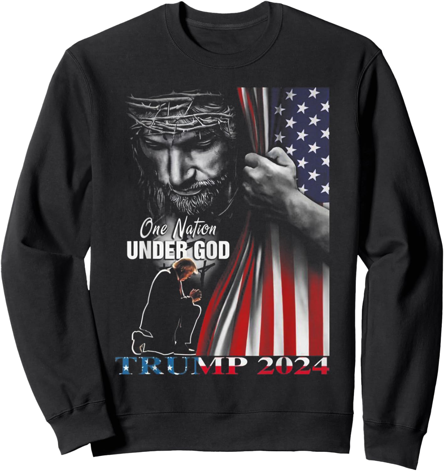 One Nation Under God Trump 2024 God American Flag Men Sweatshirt - Sweatshirt | Black
