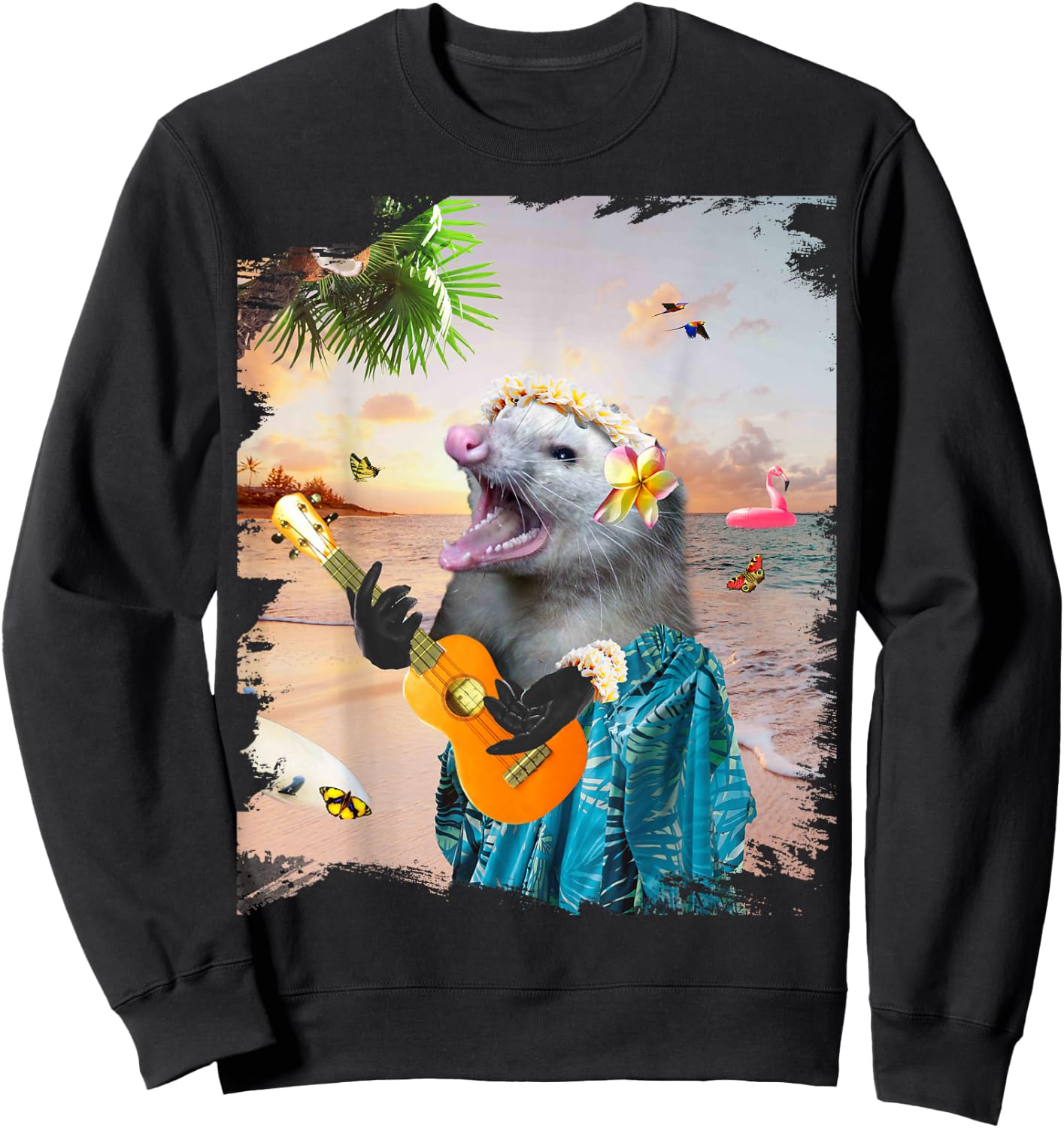 Aloha Hawaiian Possum Opossum Beach Funny Sweatshirt - Sweatshirt | Black