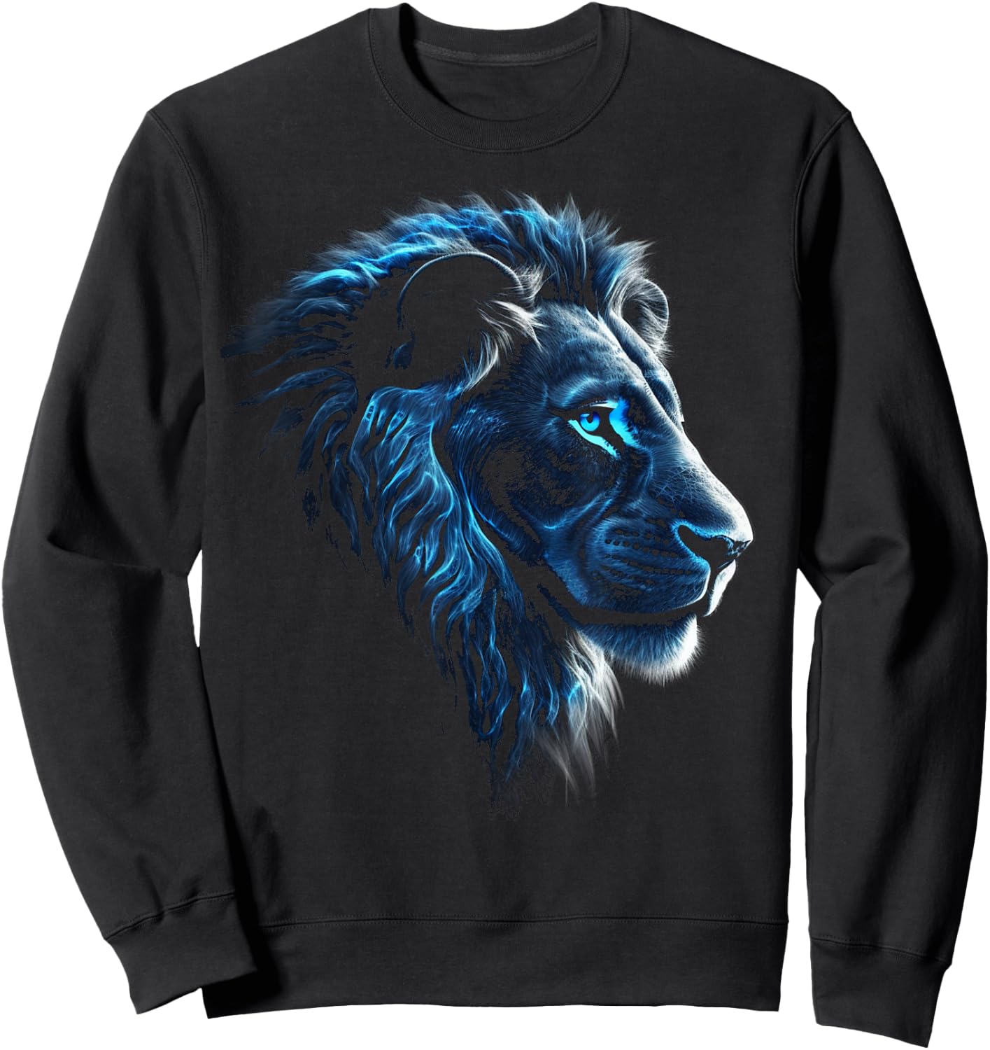 Lion Artwork, Blue Eyes, Animal Motif, Art Lion Sweatshirt - Sweatshirt | Black