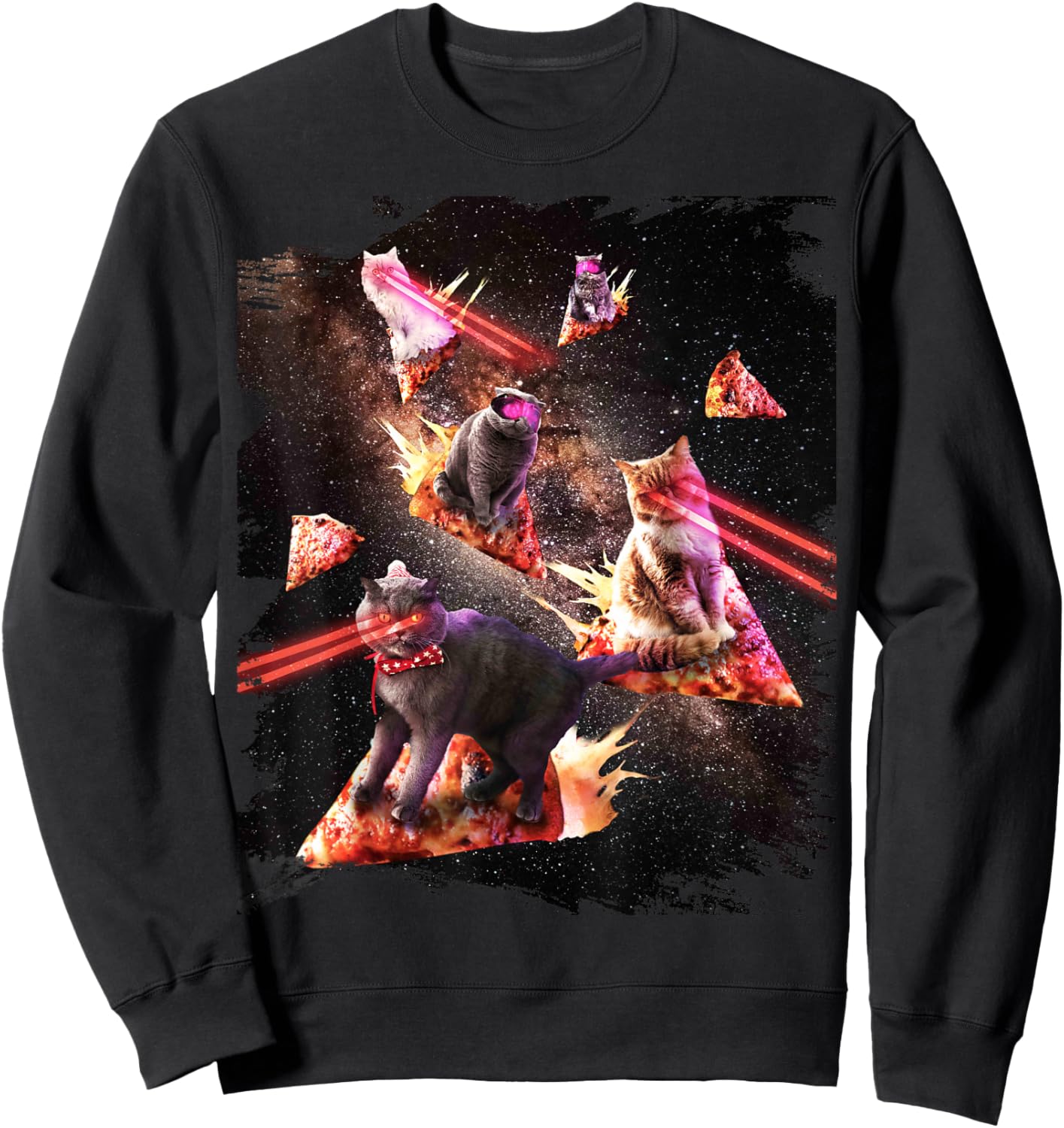 Galaxy Laser Cat - Space Pizza Cats with Lazer Eyes Sweatshirt - Sweatshirt | Black