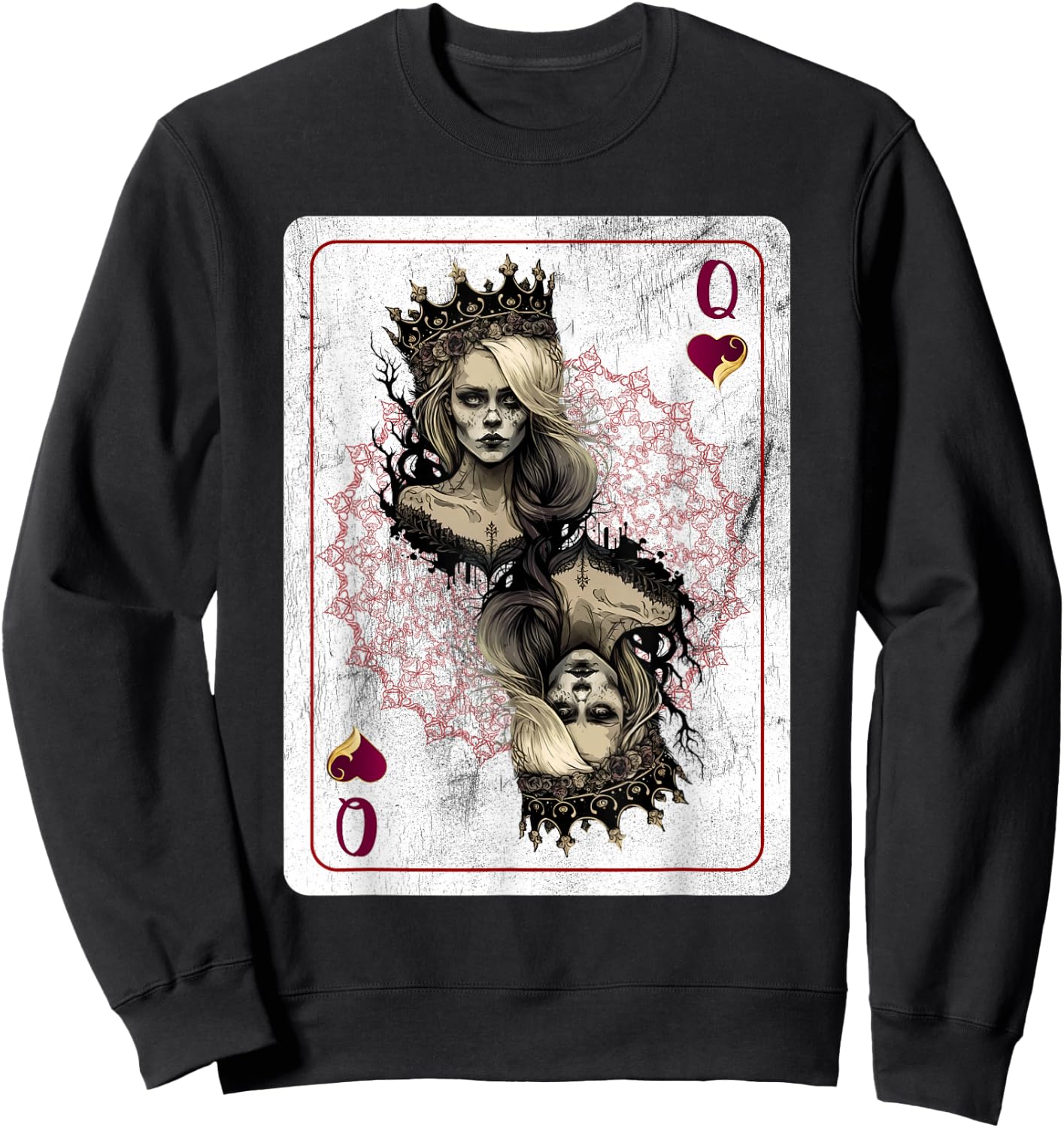 Creepy Poker Hearts Queen Card Game Creepy Gothic Fan Sweatshirt - Sweatshirt | Black