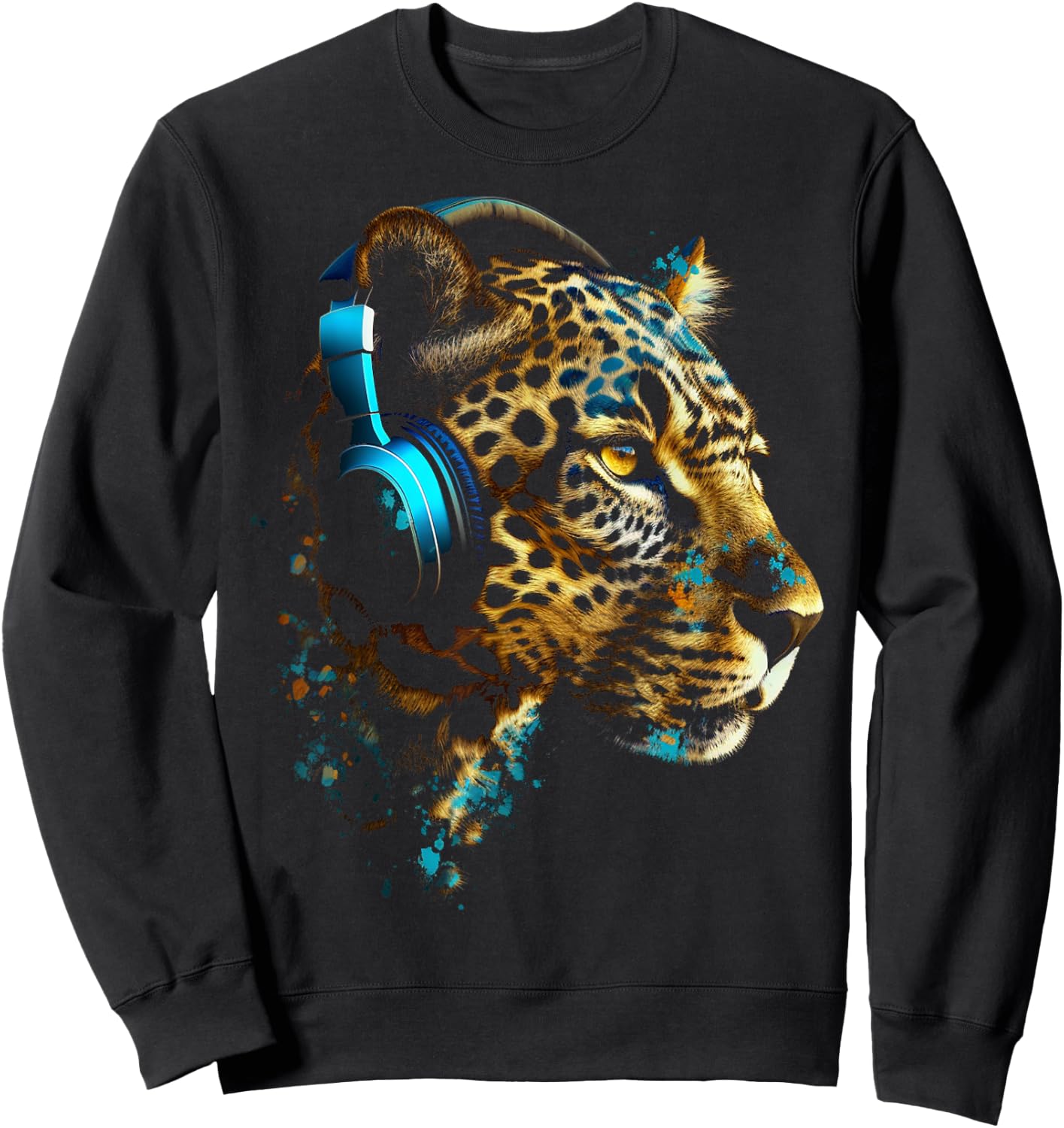 Leopard Music - Animal Lovers Art Headphones Animal Leopard Sweatshirt - Sweatshirt | Black