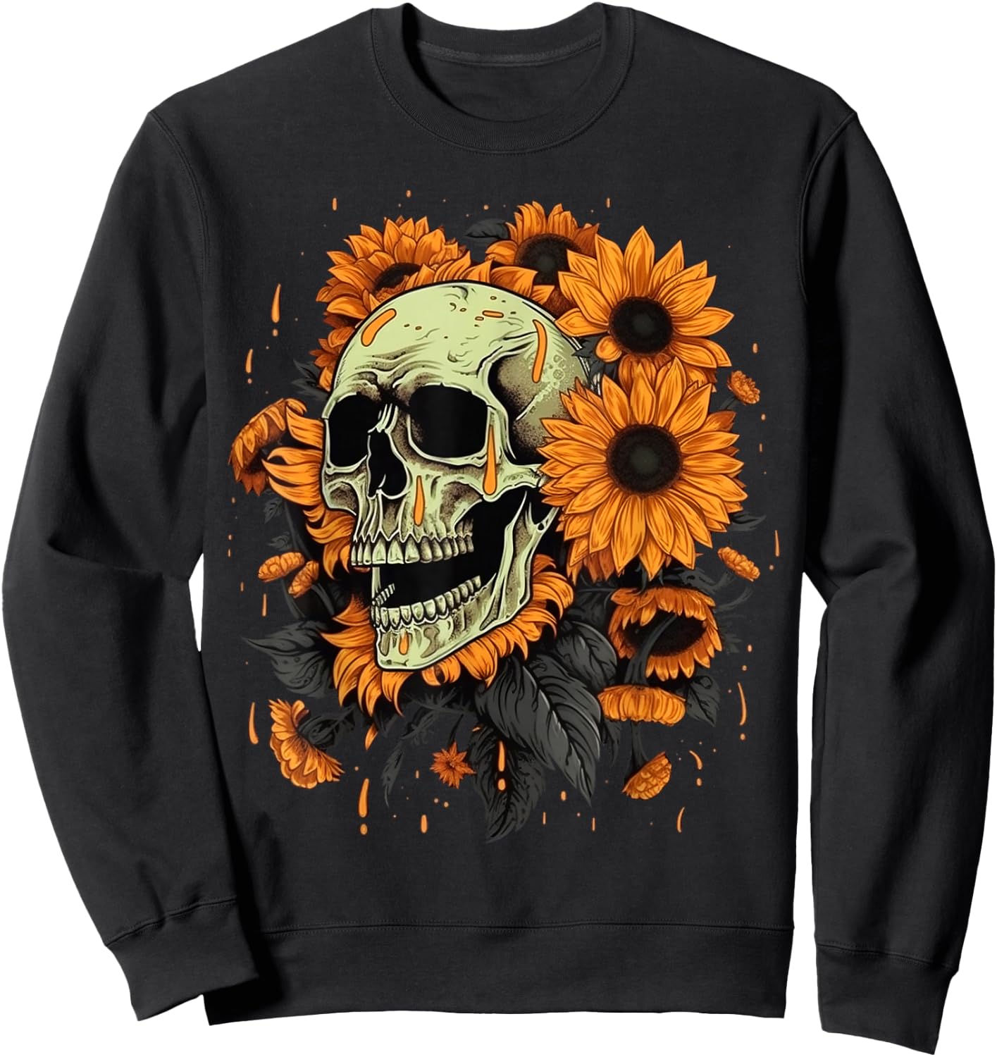 Skull Flowers on Rocker Sunflower Sugar Skull Sweatshirt - Sweatshirt | Black