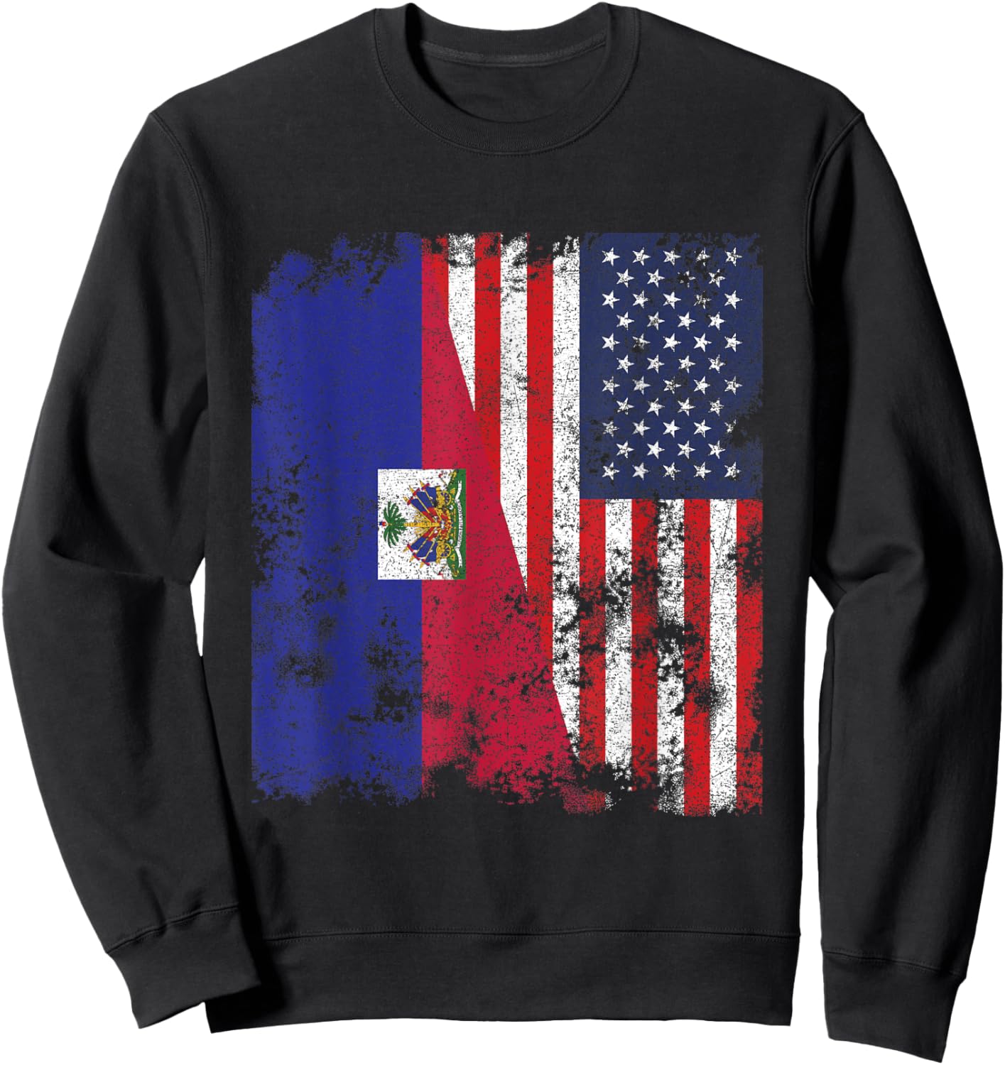 Haiti USA Flag Distressed - Half American Kids Men Sweatshirt - Sweatshirt | Black