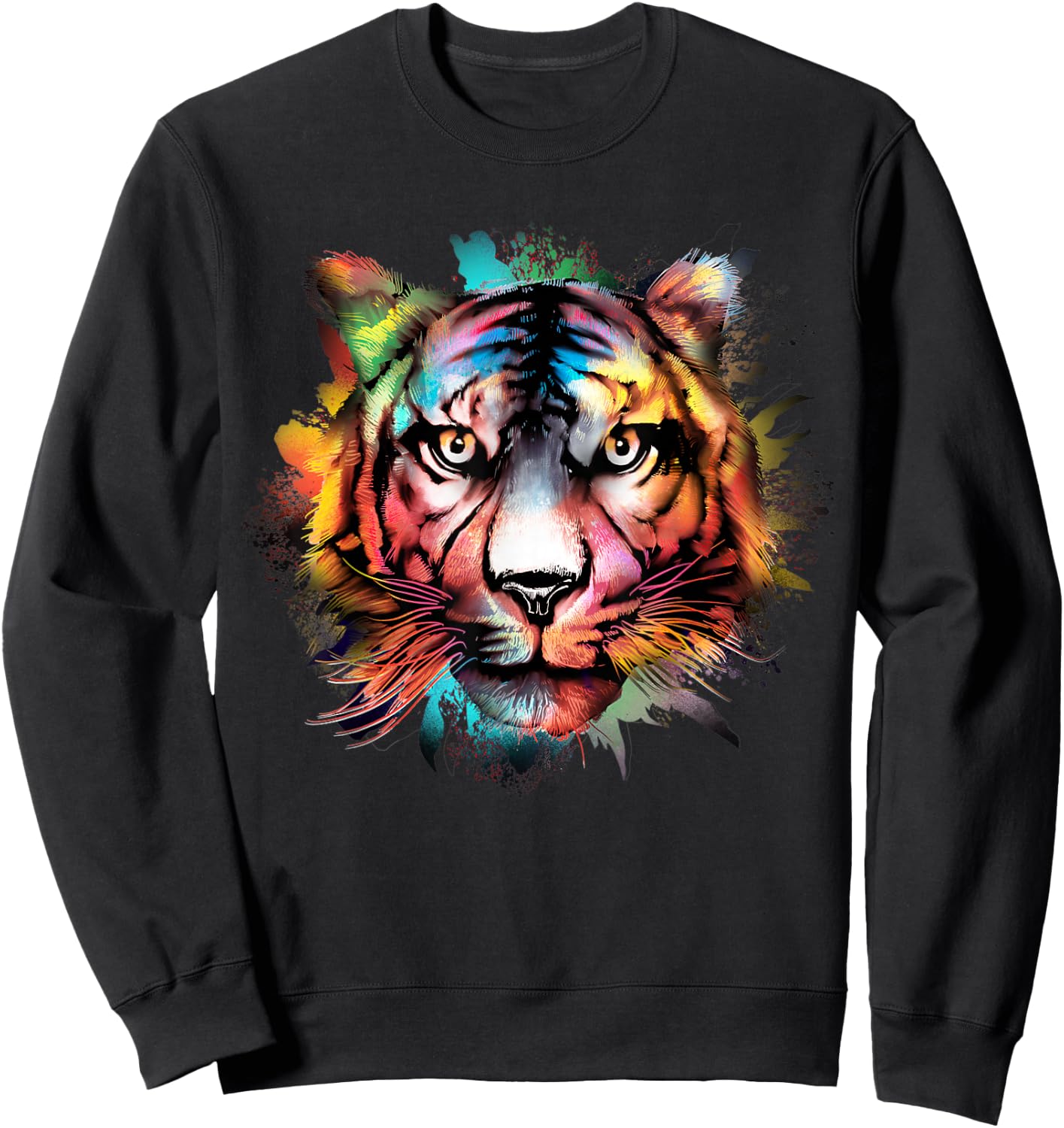Tiger Watercolour Colorful Tiger Lover Sweatshirt - Sweatshirt | Black