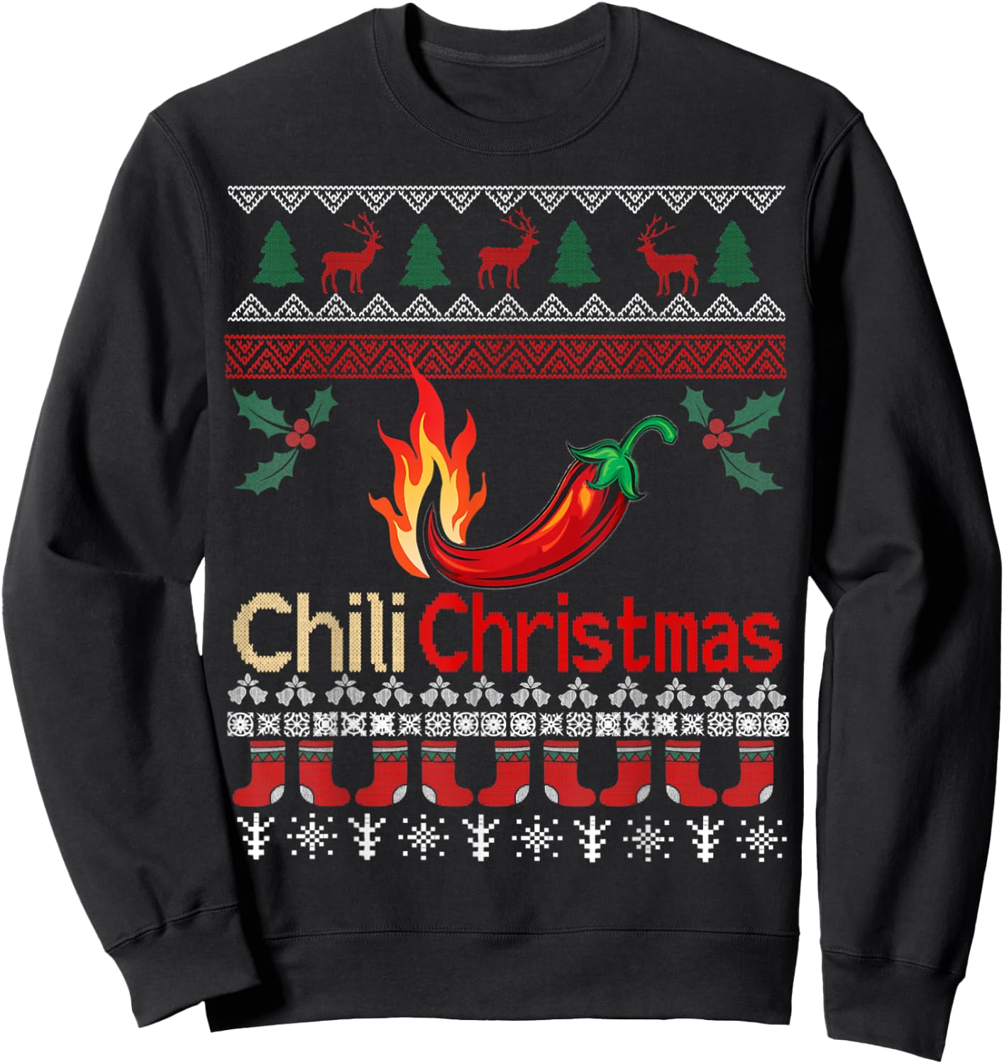 Chili Ugly Christmas Costume, Ugly Christmas Sweater Sweatshirt - Sweatshirt | Black