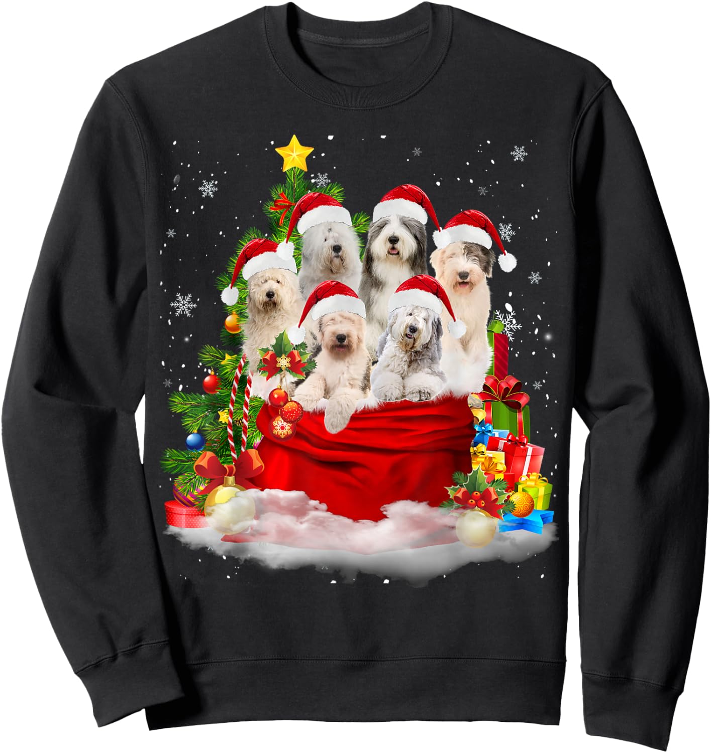 Old English Sheepdog Christmas Santa Claus Bag Xmas Pajama Men Women Kids Sweatshirt - Sweatshirt | Black