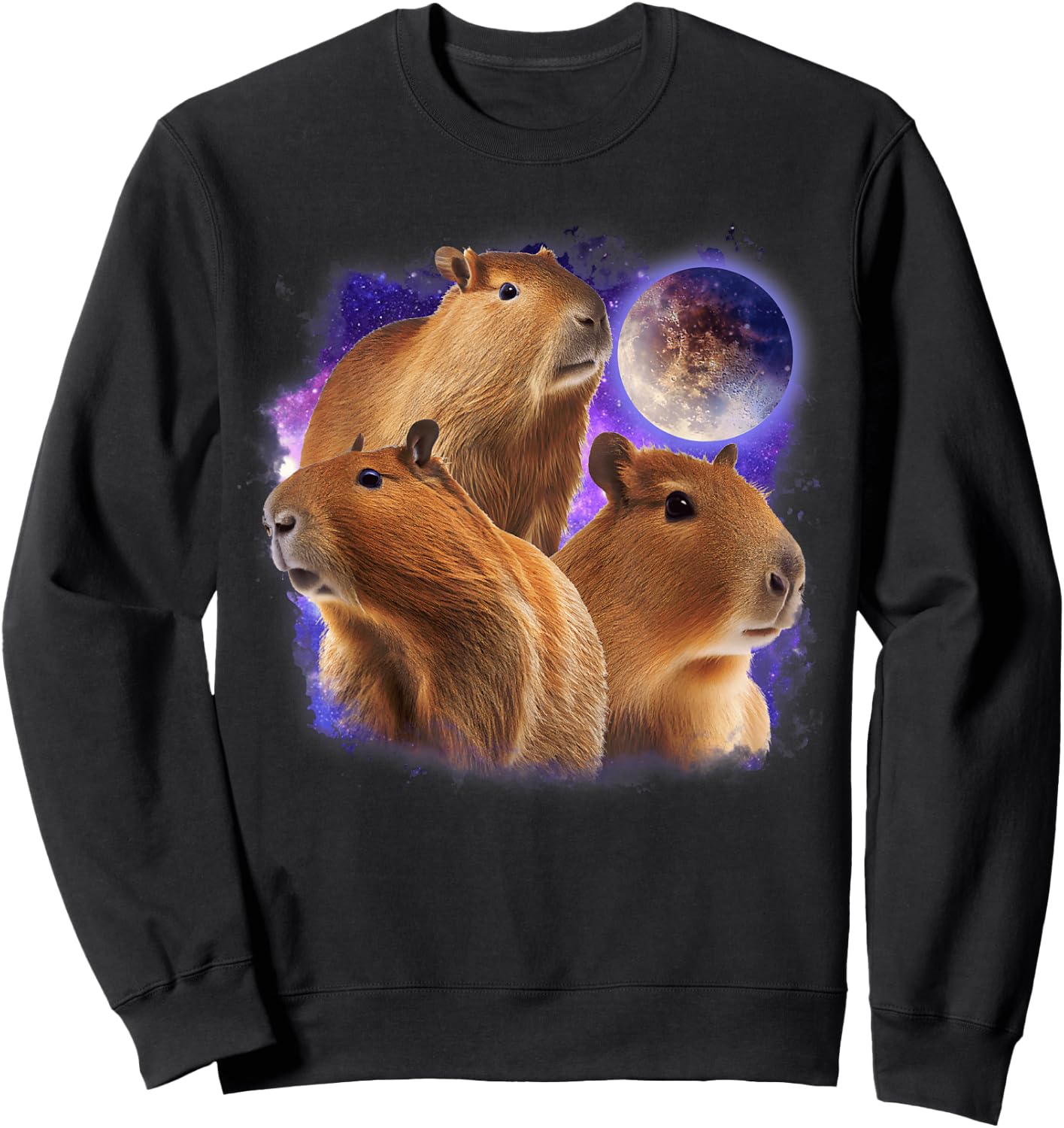 Full Moon Three Capybara Funny 3 Rodent Galaxy Capybaras Sweatshirt - Sweatshirt | Black