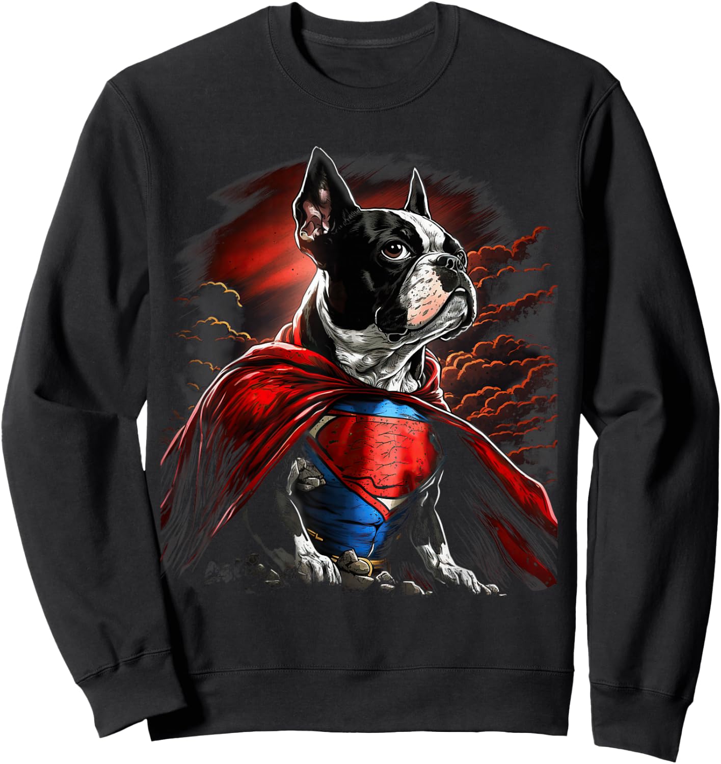 Super Power Superhero Boston Terrier Dog Sweatshirt - Sweatshirt | Black