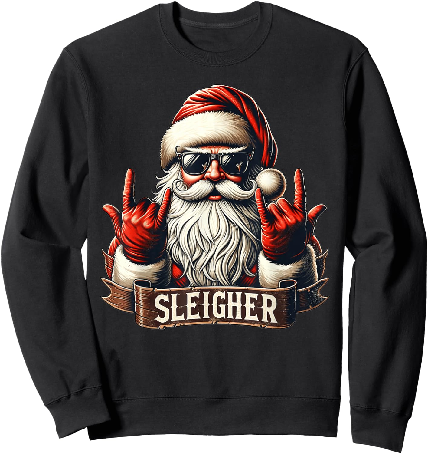 Sleigher Hail Santa Claus Christmas Rock Music Men Women Sweatshirt - Sweatshirt | Black