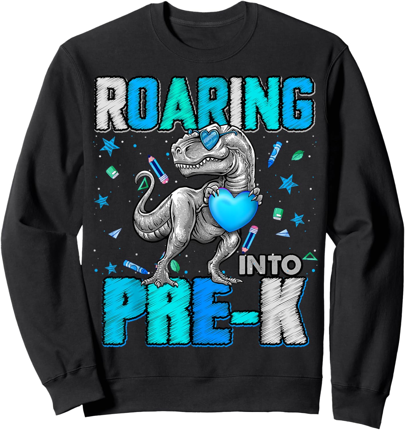 Roaring Into Pre K Dinosaur T Rex Back To School Boys Sweatshirt - Sweatshirt | Black