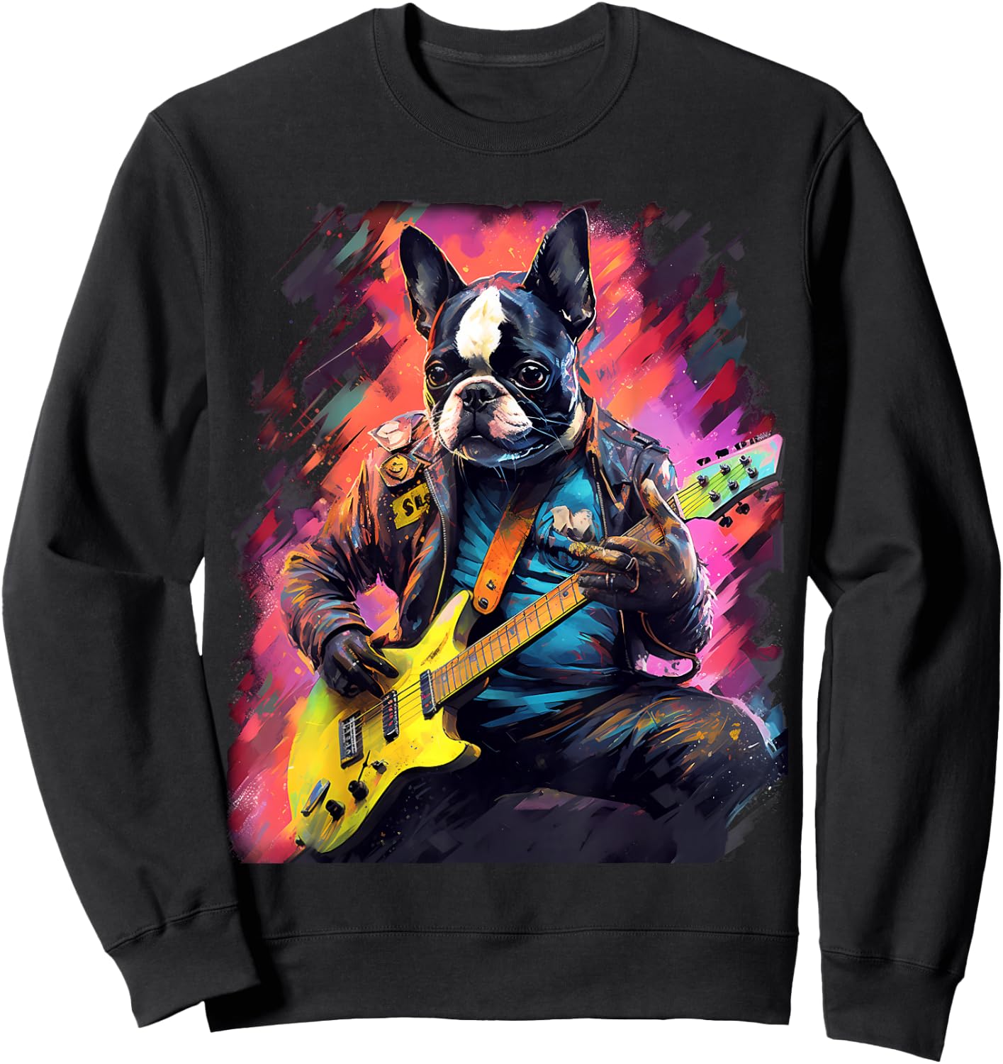 Rock Guitar Boston Terrier Dog Guitarist Sweatshirt - Sweatshirt | Black