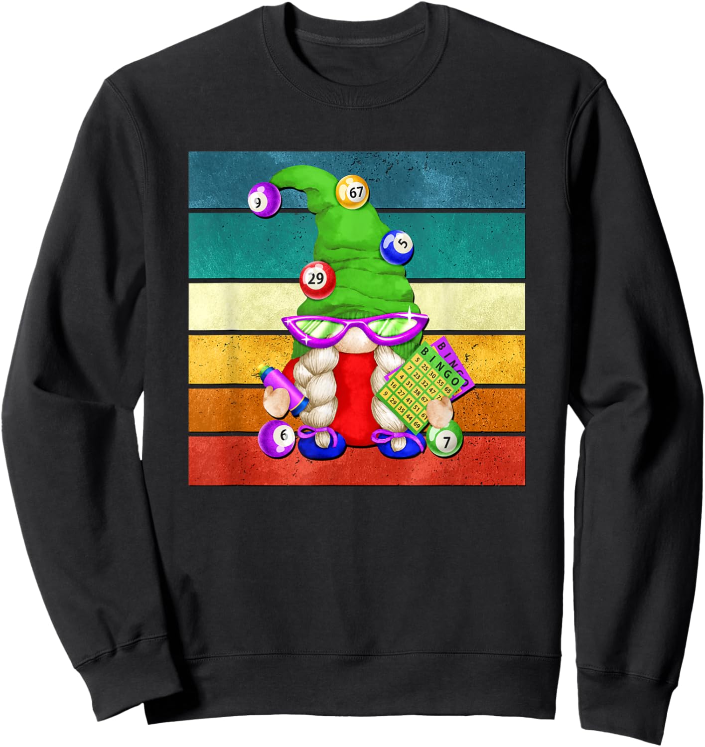 Vintage Grandma Bingo Gnome Graphic Bingo Night Sweatshirt - Sweatshirt | Black